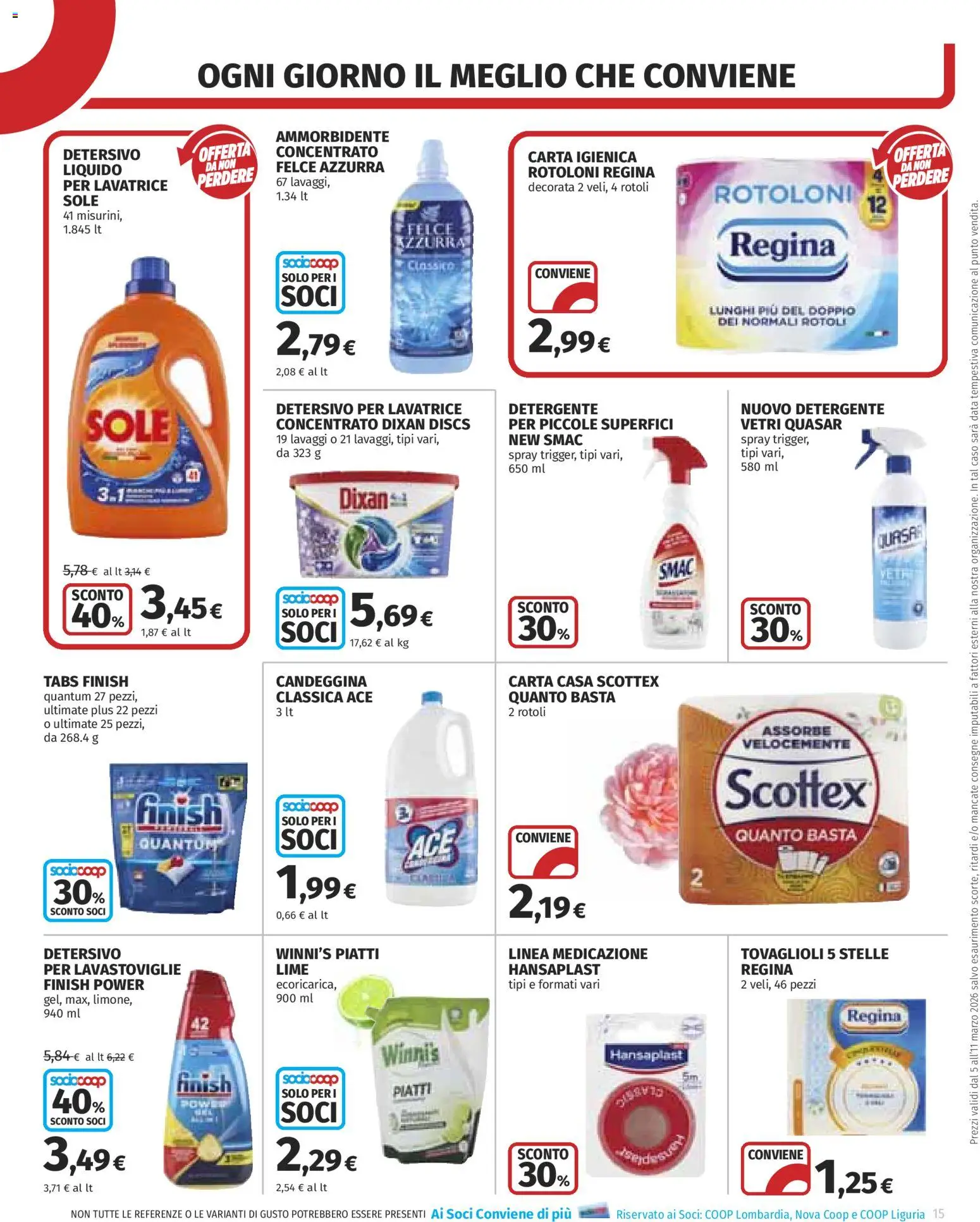 Volantino COOP del 05.03.2026 | Pagina: 15 | Prodotti: Carta igienica, Ammorbidente, Detergente, Lavatrice
