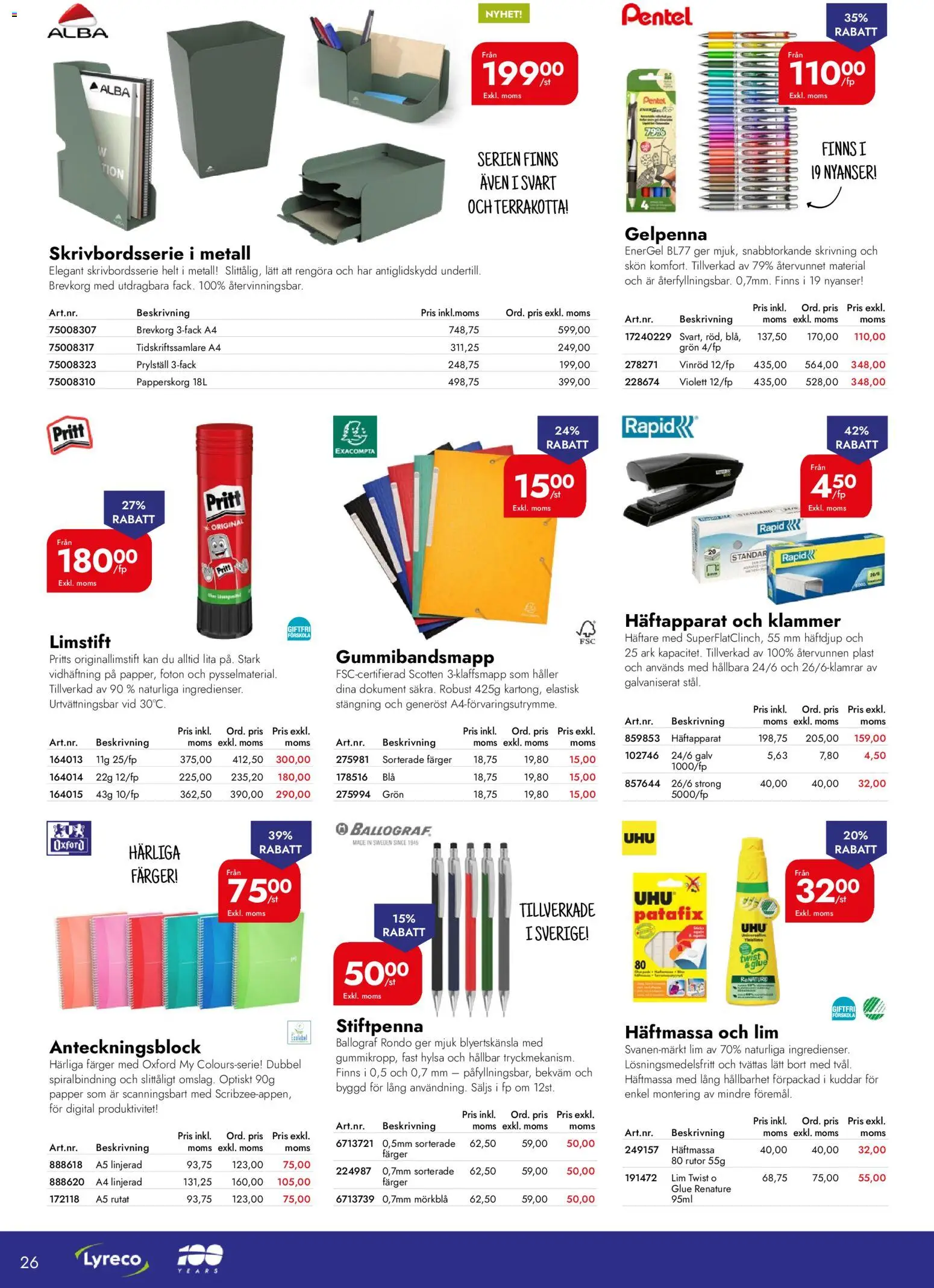 Lyreco reklamblad aktuell från 06.04.2026 | Sida: 26 | Produkter: Papper, Brevkorg, Lim, Anteckningsblock