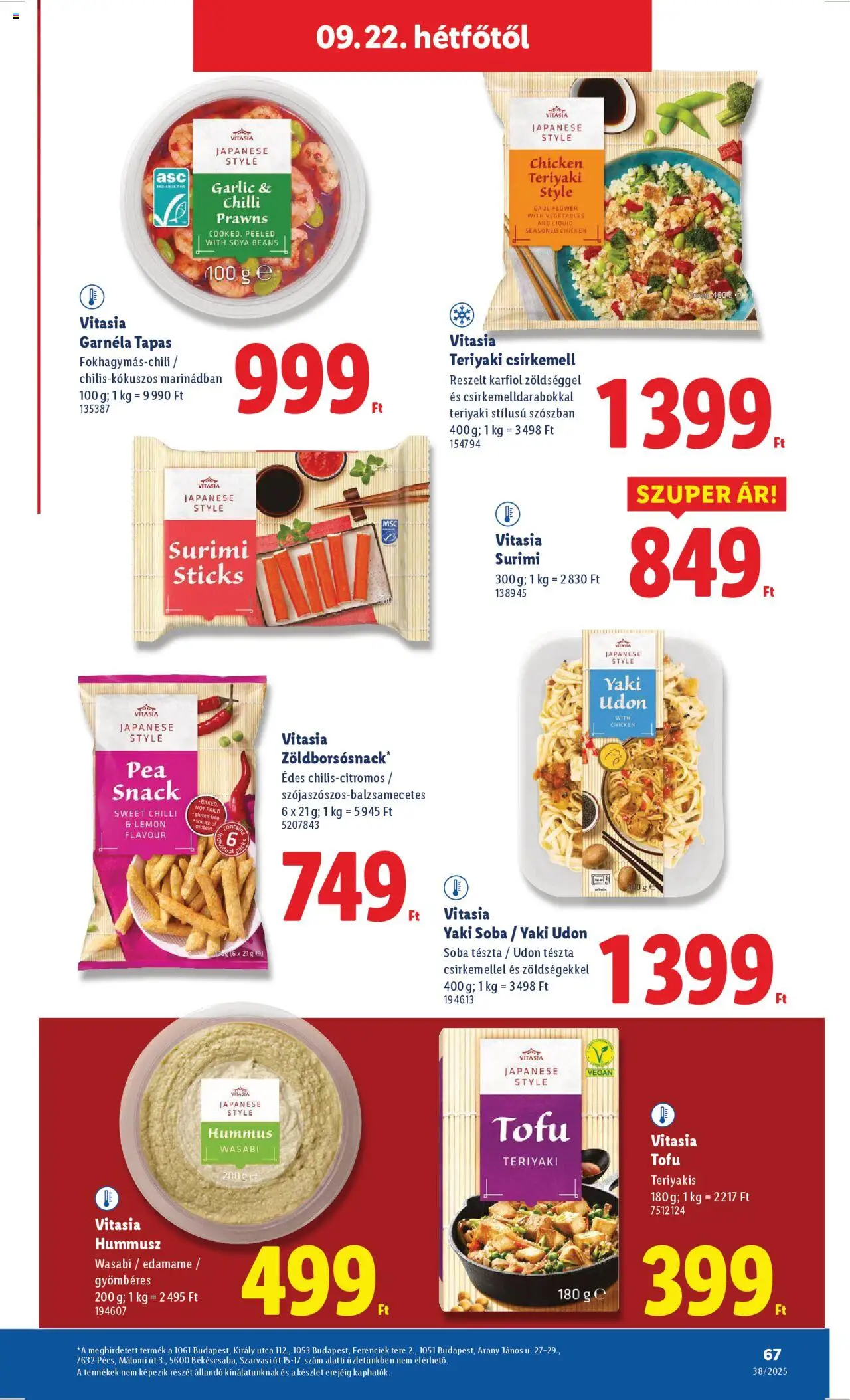 Lidl akciós ujság - amely érvényes a következő dátumtól: 18.09.2025 | Oldal: 67 | Termékek: Tofu, Tészta, Vegán, Csirkemell