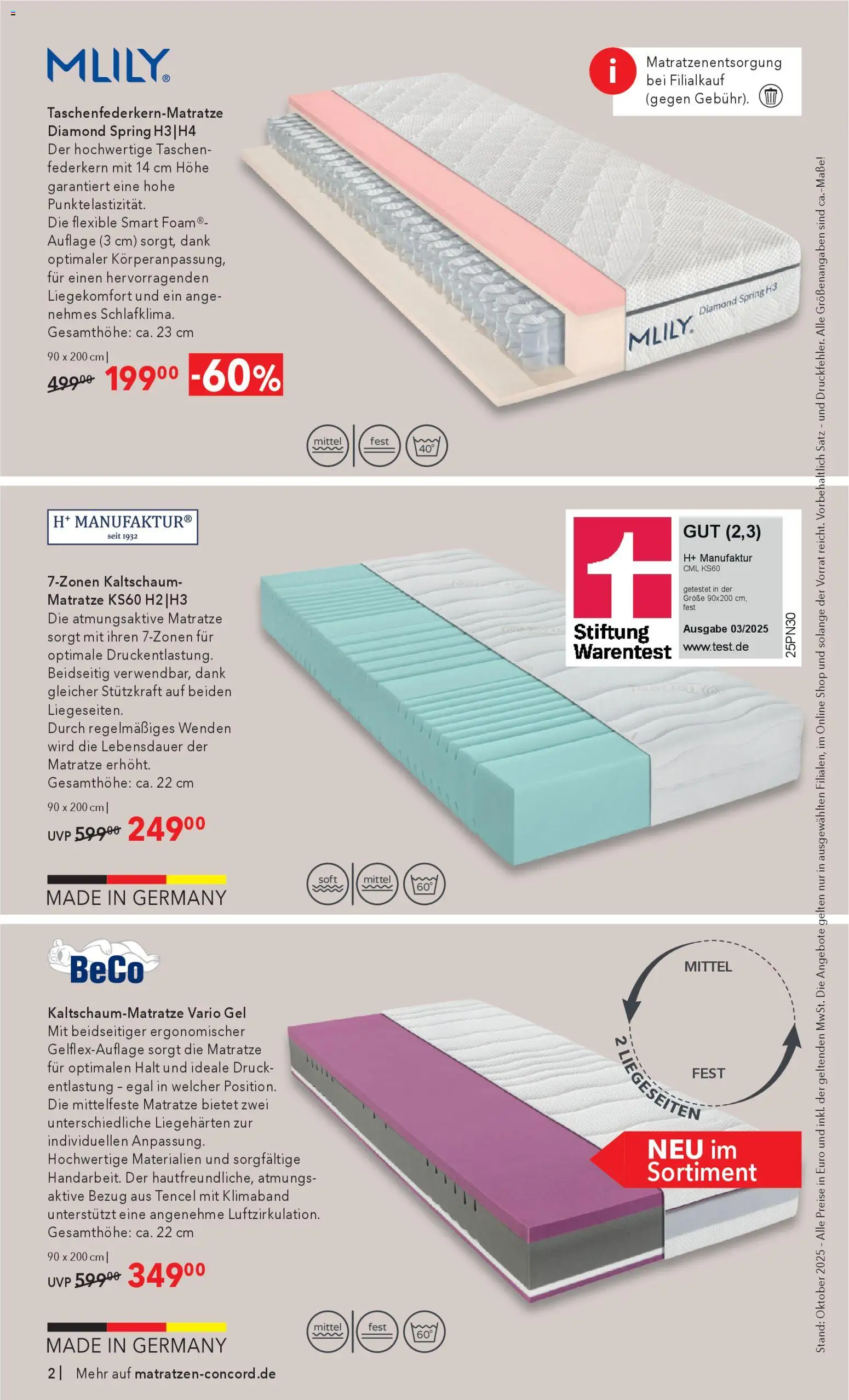 Matratzen Concord Prospekt 	 – gültig ab 29.10.2025 | Seite: 2 | Produkte: Kissen, Lattenrost, Polsterbett, Topper