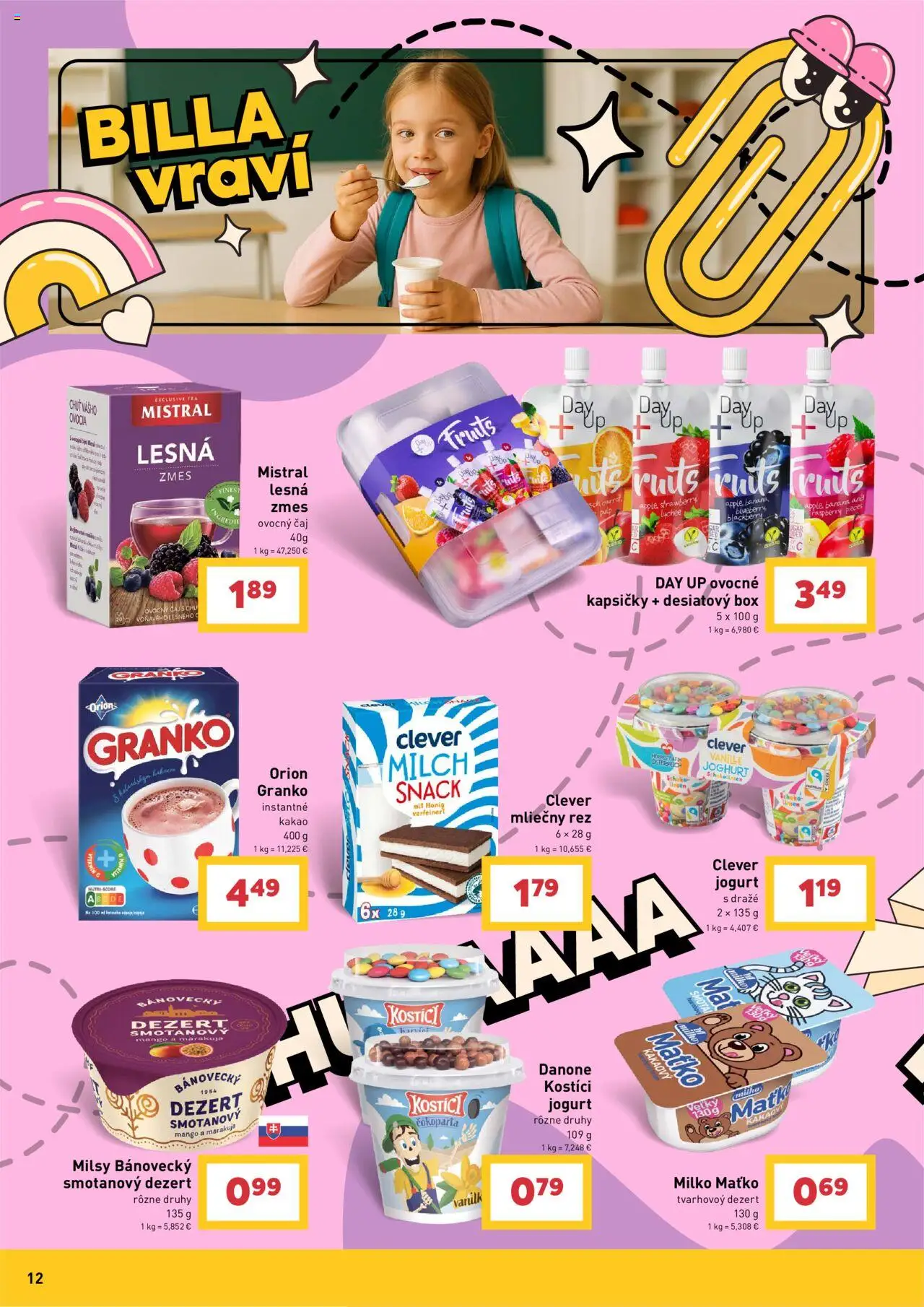 Billa zvoní na školské nákupy │ platný od 30.07.2025 | Strana: 12 | Produkty: Jogurt, Čaj, Mango, Granko