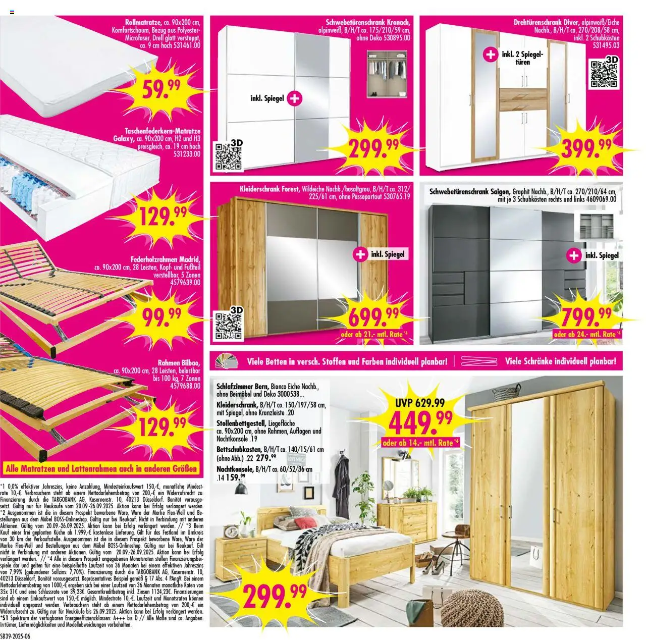 SB Möbel Boss Prospekt Mainz – gültig ab 20.09.2025 | Seite: 6 | Produkte: Schwebetürenschrank, Drehtürenschrank, Spiegel, Küche