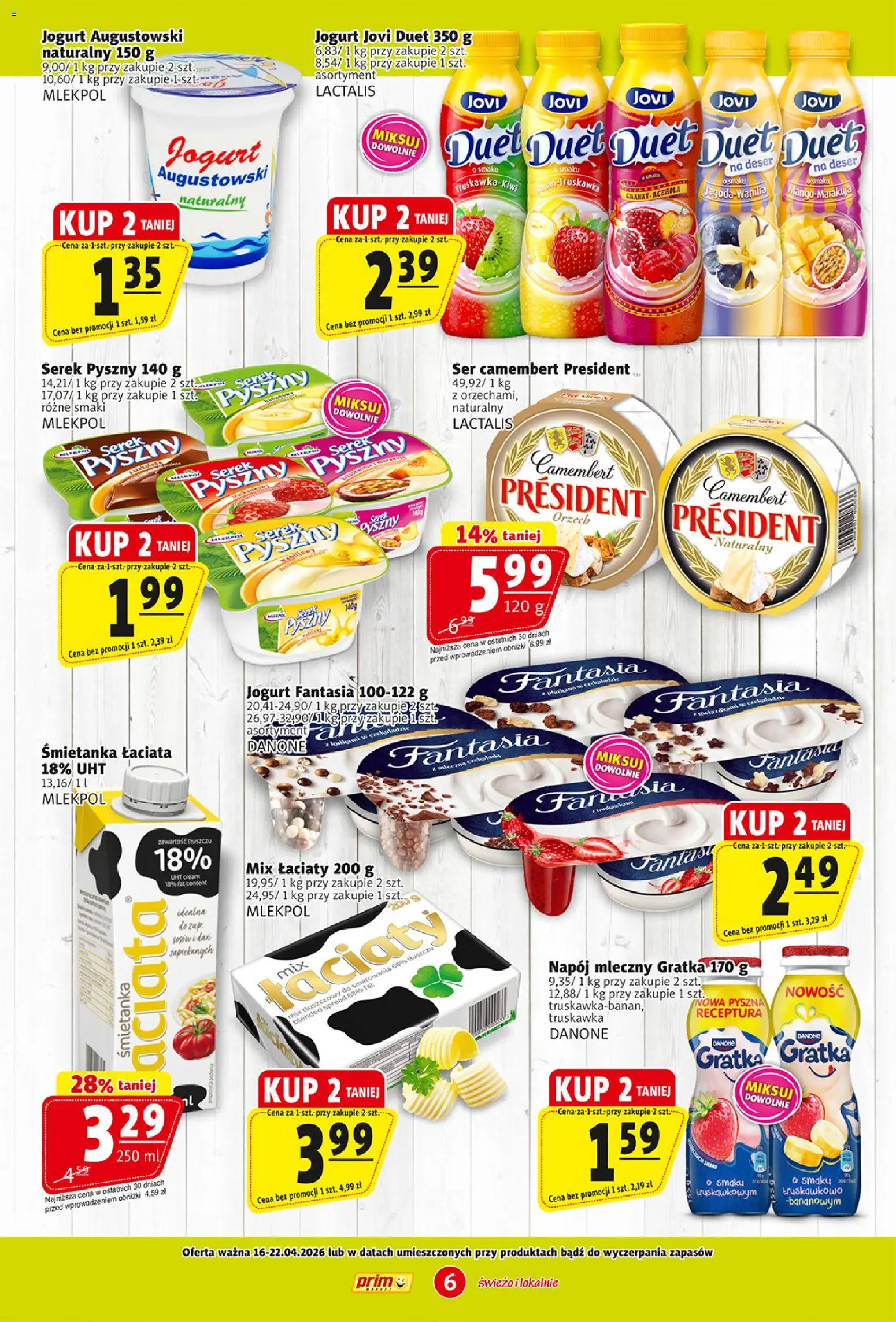 Prim Market gazetka od 16.04.2026 | Strona: 6 | Produkty: Serek, Camembert, Ser, Jogurt