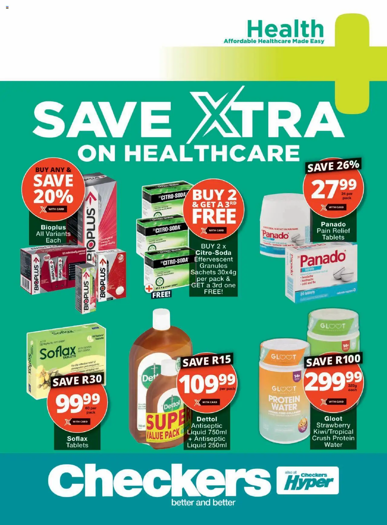 New Checkers catalogue – valid from 20.10.2025 | Page: 1 | Products: Detergente líquido, Antiseptic liquid, Syrup, Water