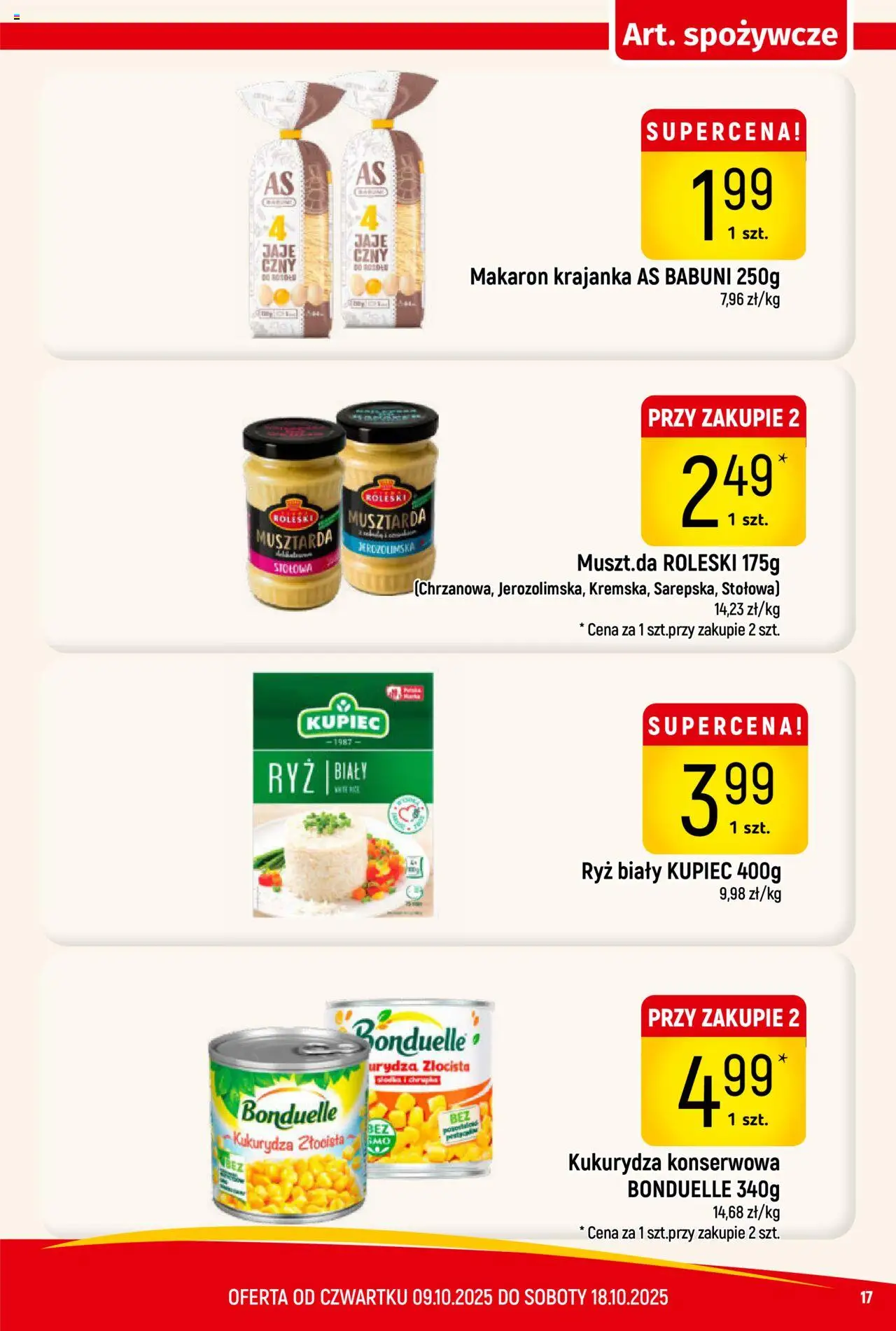 Piotruś Pan Gazetka od 09.10.2025 | Strona: 17 | Produkty: Kukurydza, Musztarda, Ryż, Makaron