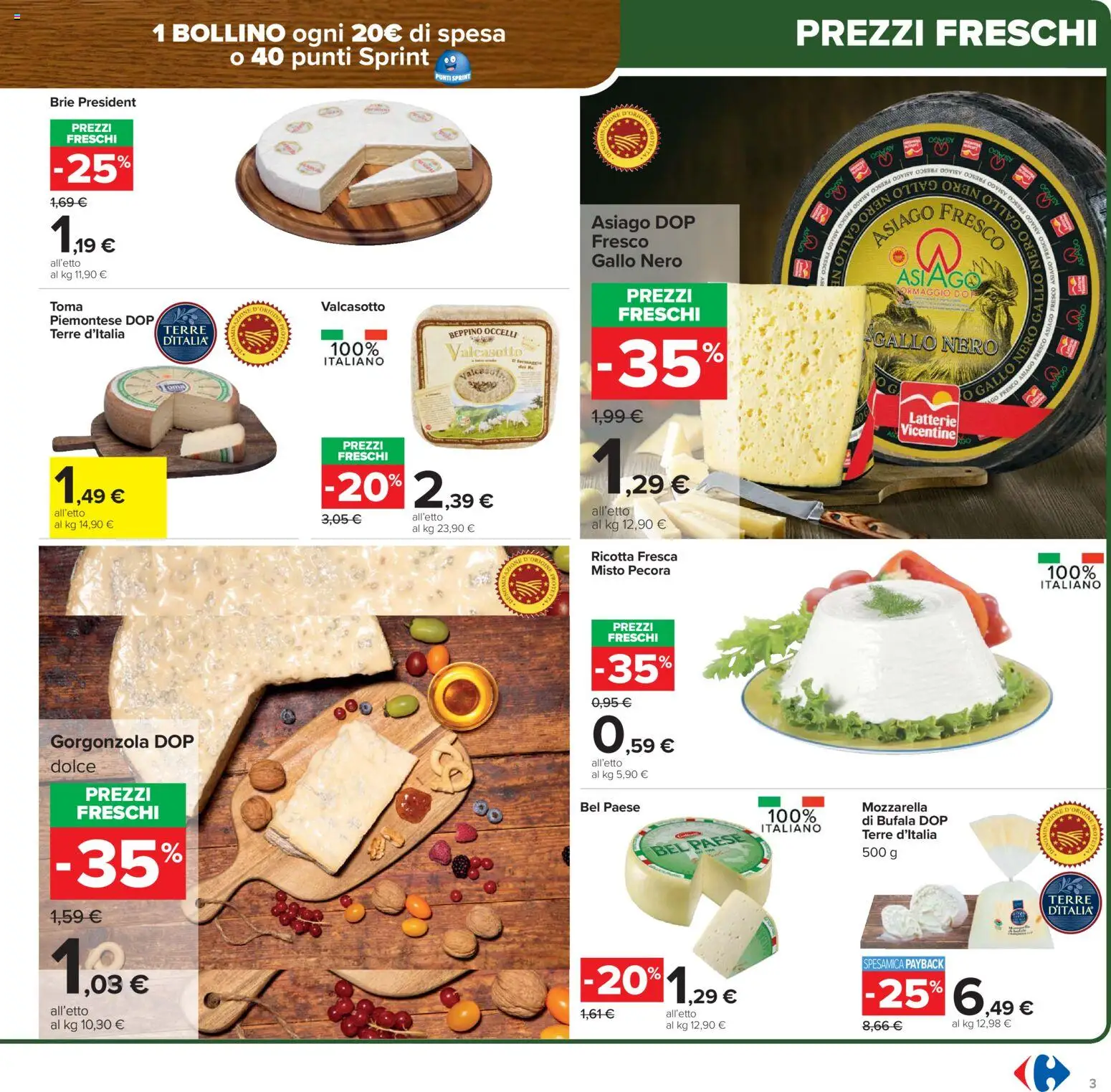 Volantino Carrefour del 02.03.2026 | Pagina: 3 | Prodotti: Mozzarella, Formaggio, Ricotta, Gorgonzola