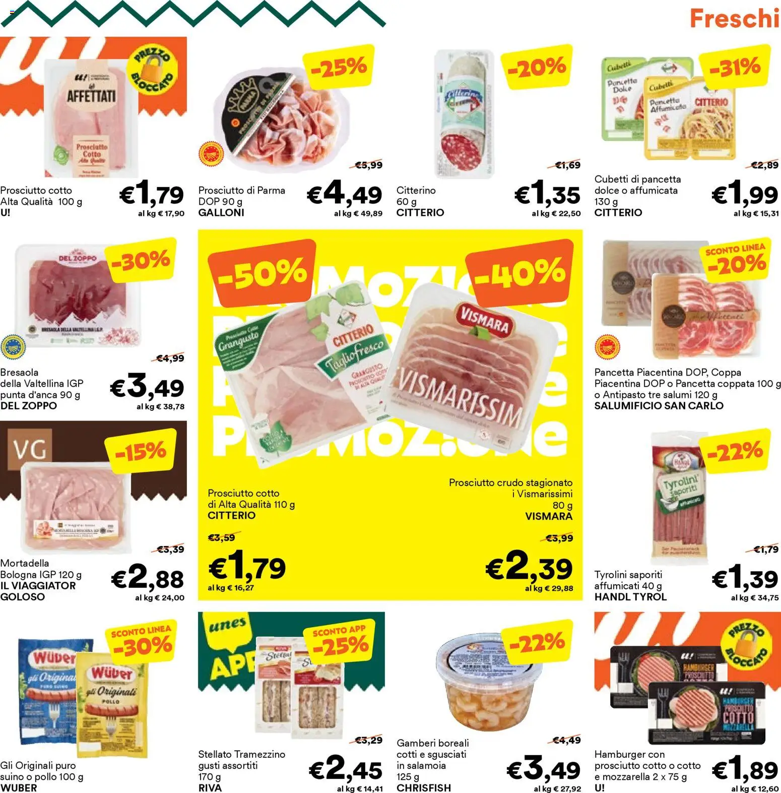 Volantino Unes del 16.02.2026 | Pagina: 3 | Prodotti: Bresaola, Gamberi, Mortadella, Hamburger