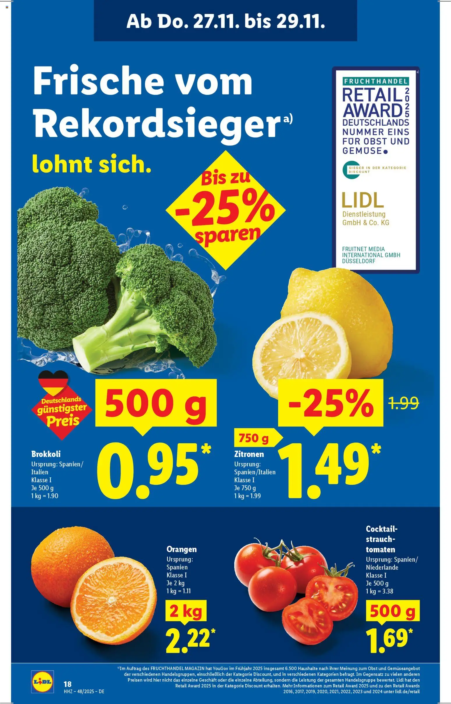 Lidl Prospekt Zossen – gültig ab 24.11.2025 | Seite: 24 | Produkte: Orangen, Tomaten, Gemüse, Obst