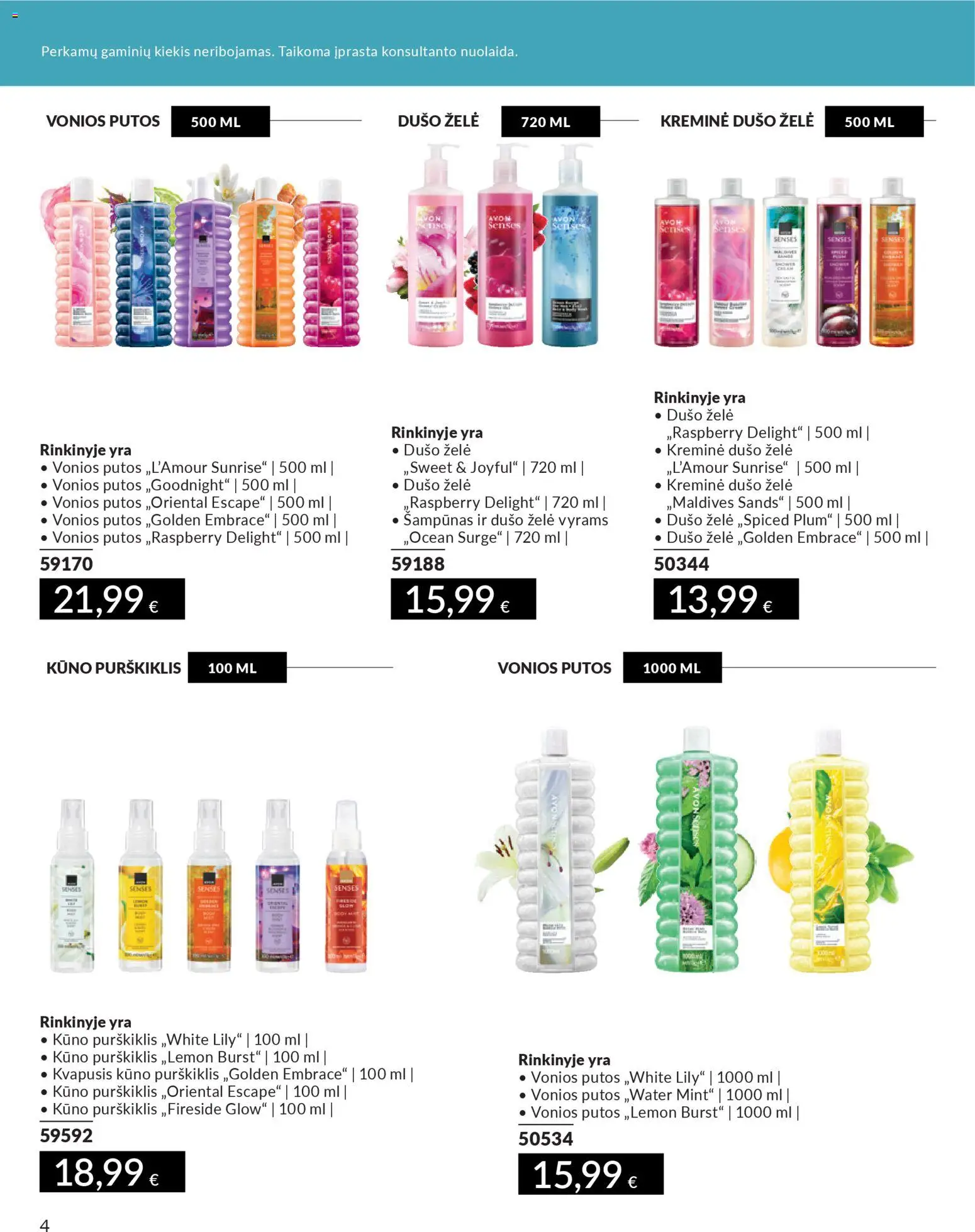 AVON akcijos nuo 01.12.2025 | Puslapis: 4 | Prekių: Šampūnas, Dušo želė, Vonios putos
