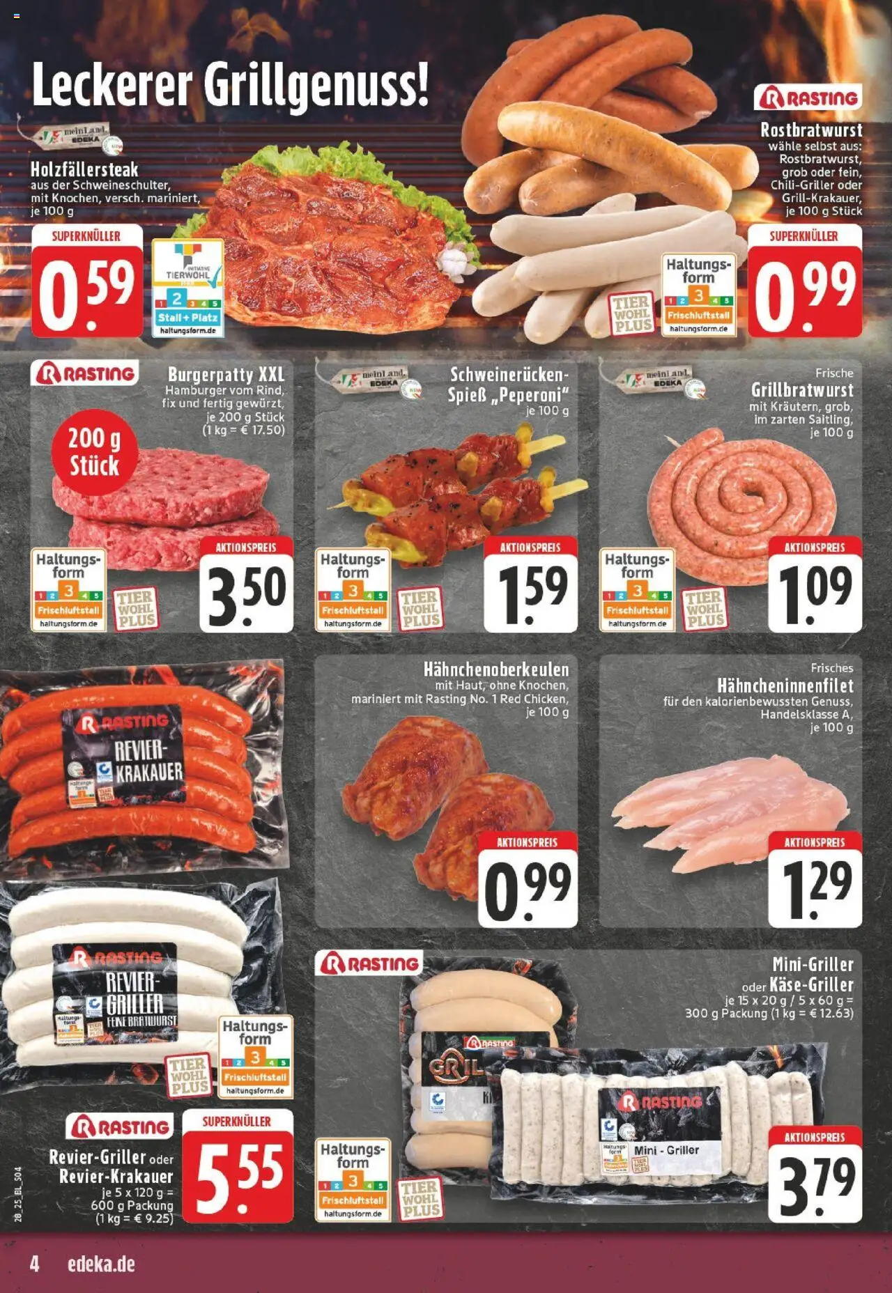 Edeka prospekt Dortmund	 - gültig ab dem 06.07.2025 | Seite: 4 | Produkte: Bratwurst, Burger, Schweinerucken, Griller