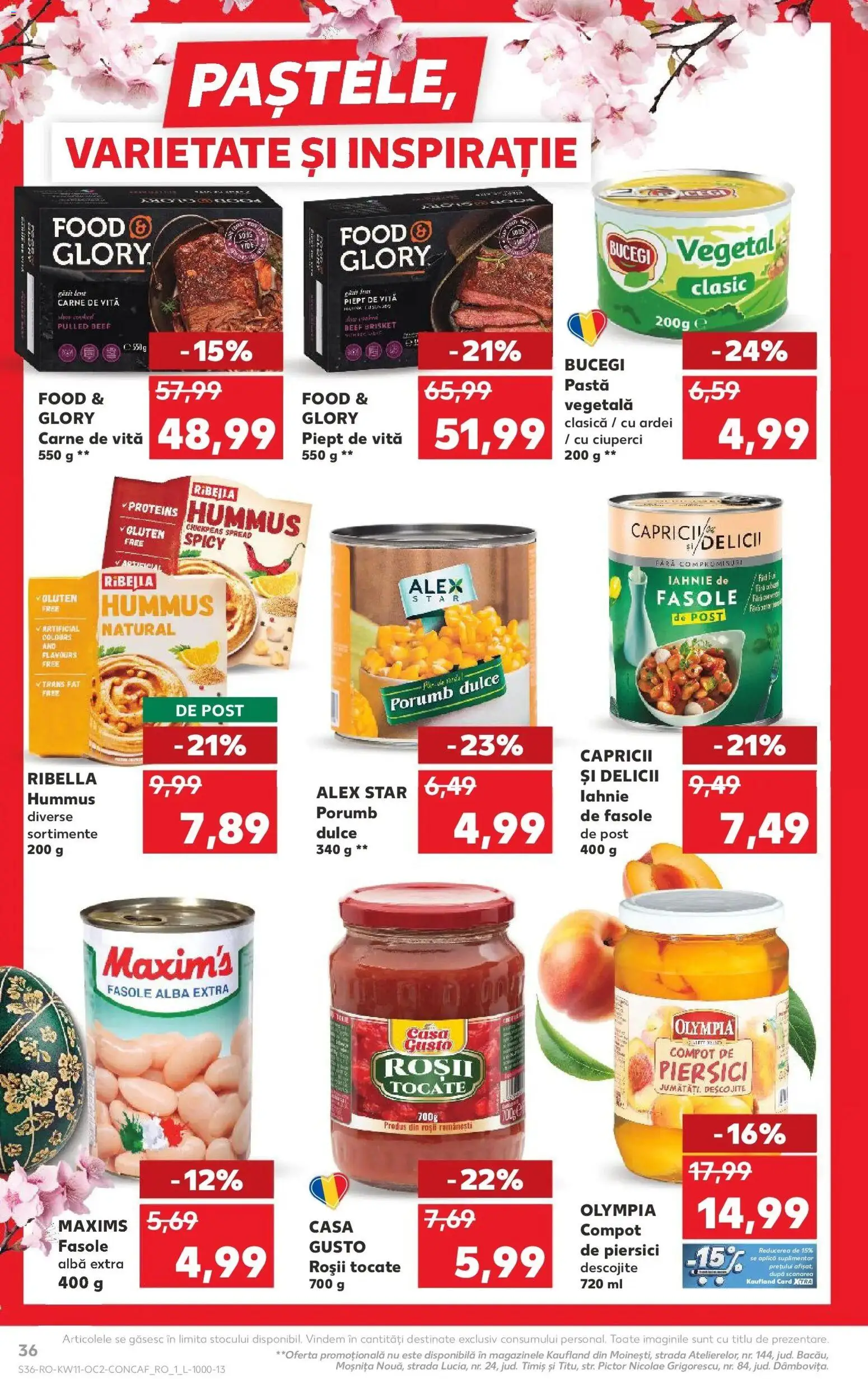 Noul catalog Kaufland – valabil de la 11.03.2026 | Pagină: 36 | Produse: Ciuperci, Roșii, Compot, Fasole albă