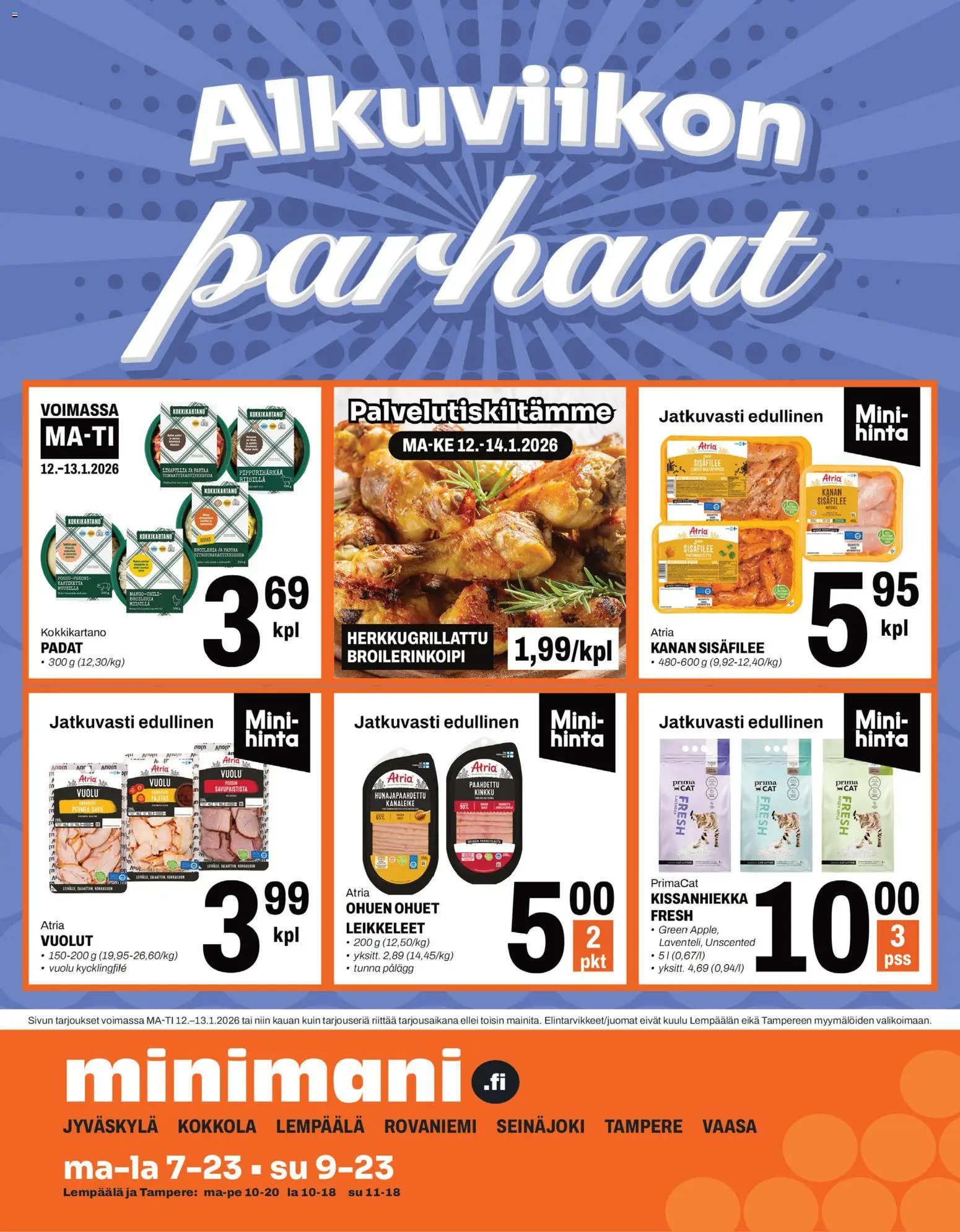 Minimani tarjoukset – voimassa 12.01.2026 alkaen | Sivu: 1 | Tuotteet: Kissanhiekka, Kinkku