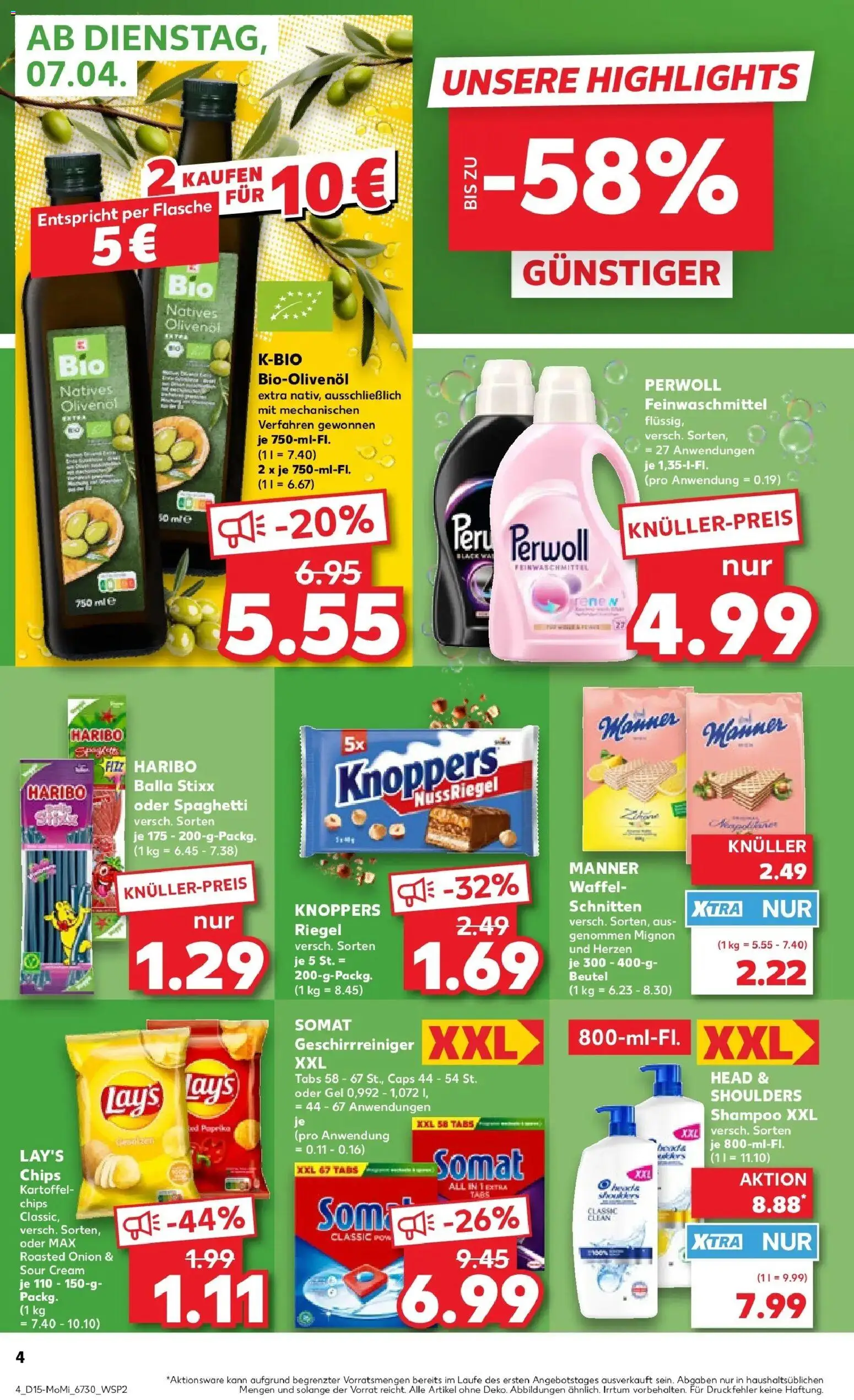 Kaufland Prospekt Delitzsch	 – gültig ab 07.04.2026 | Seite: 4 | Produkte: Head & shoulders, Perwoll, Knoppers, Chips
