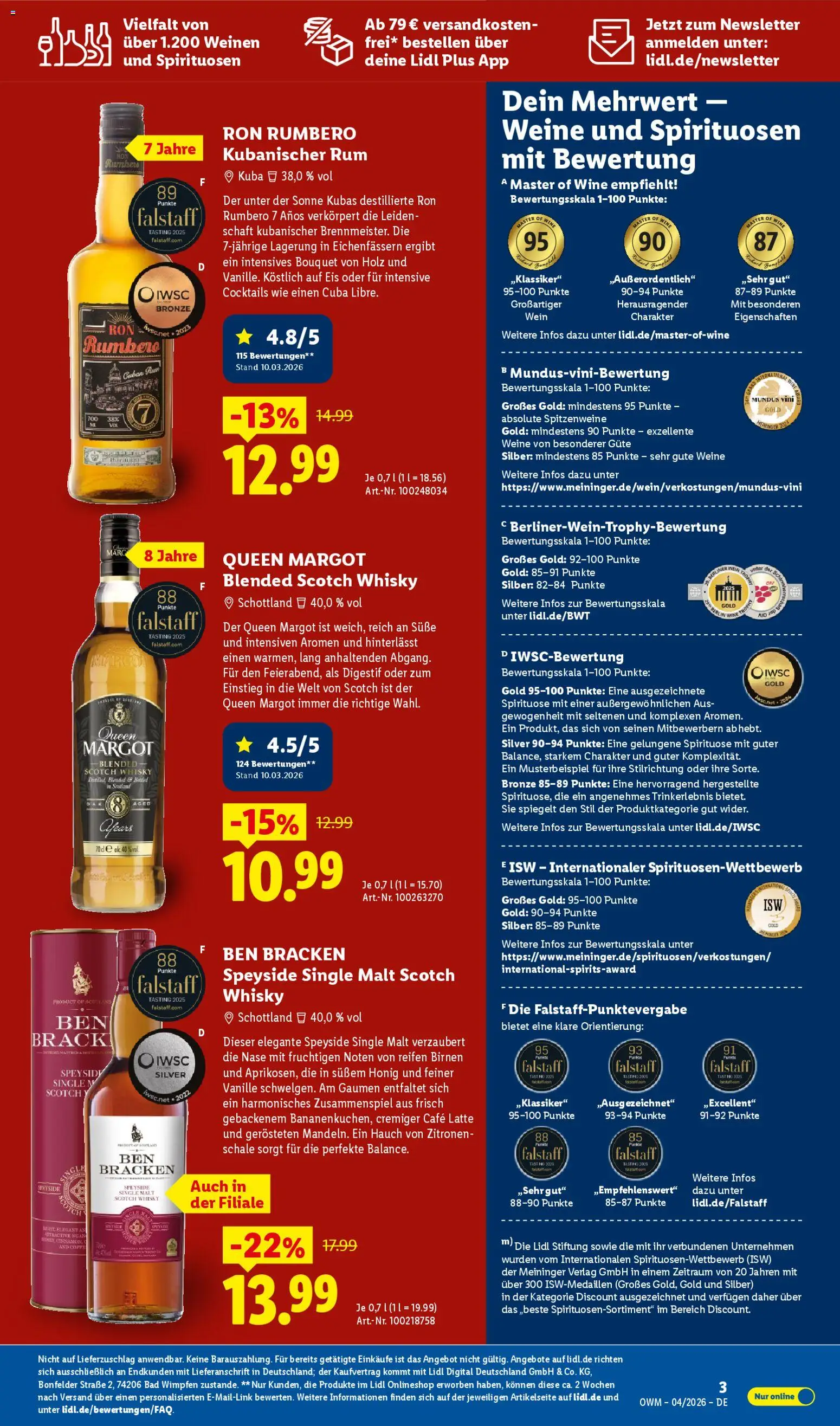 Lidl Německo leták - Wein & Spirituosen od 01.04.2026 | Strana: 3 | Produkty: Rum, Whisky