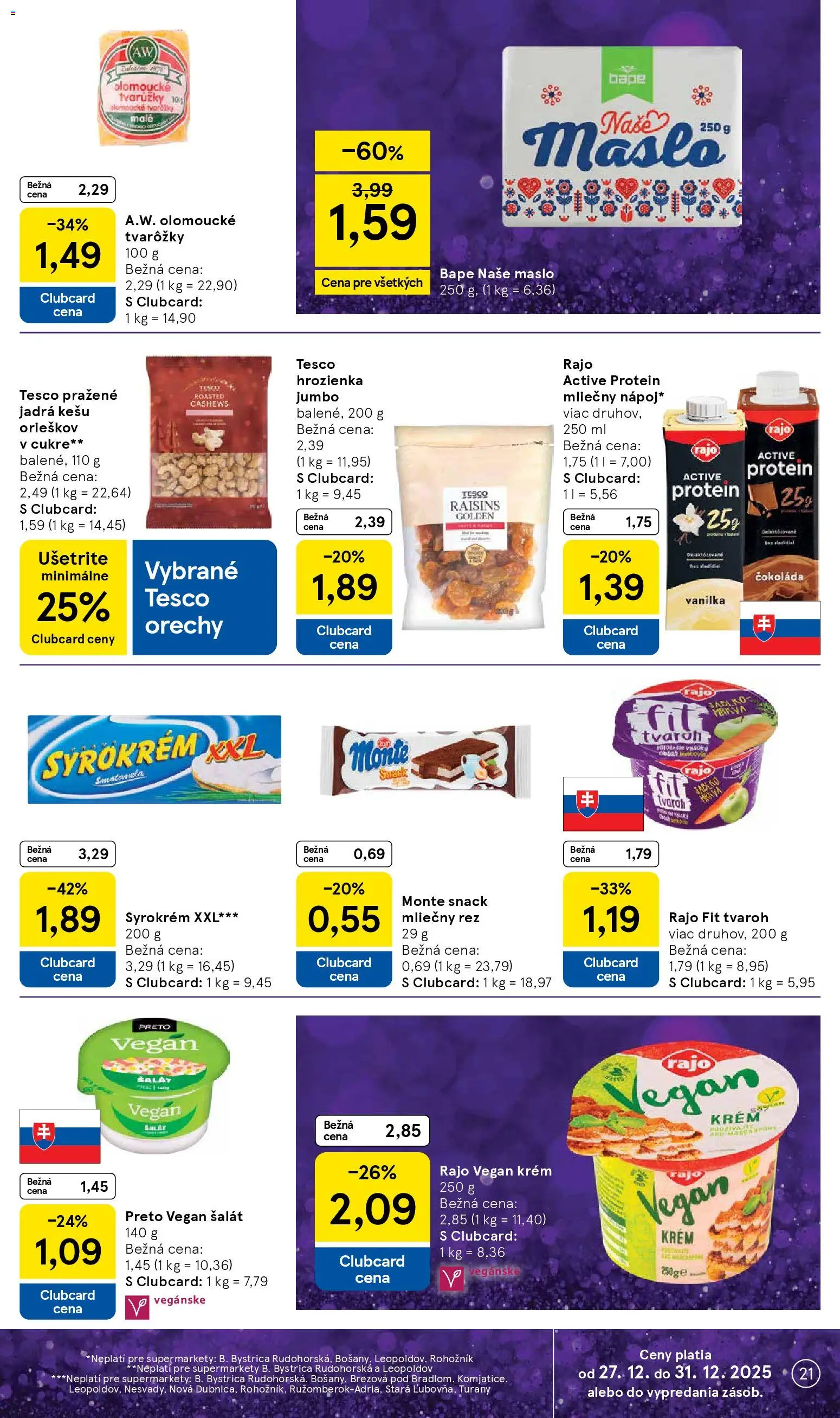 Nové Tesco akcie – leták je platný od 27.12.2025 | Strana: 21 | Produkty: Protein, Čokoláda, Šalát, Hrozienka