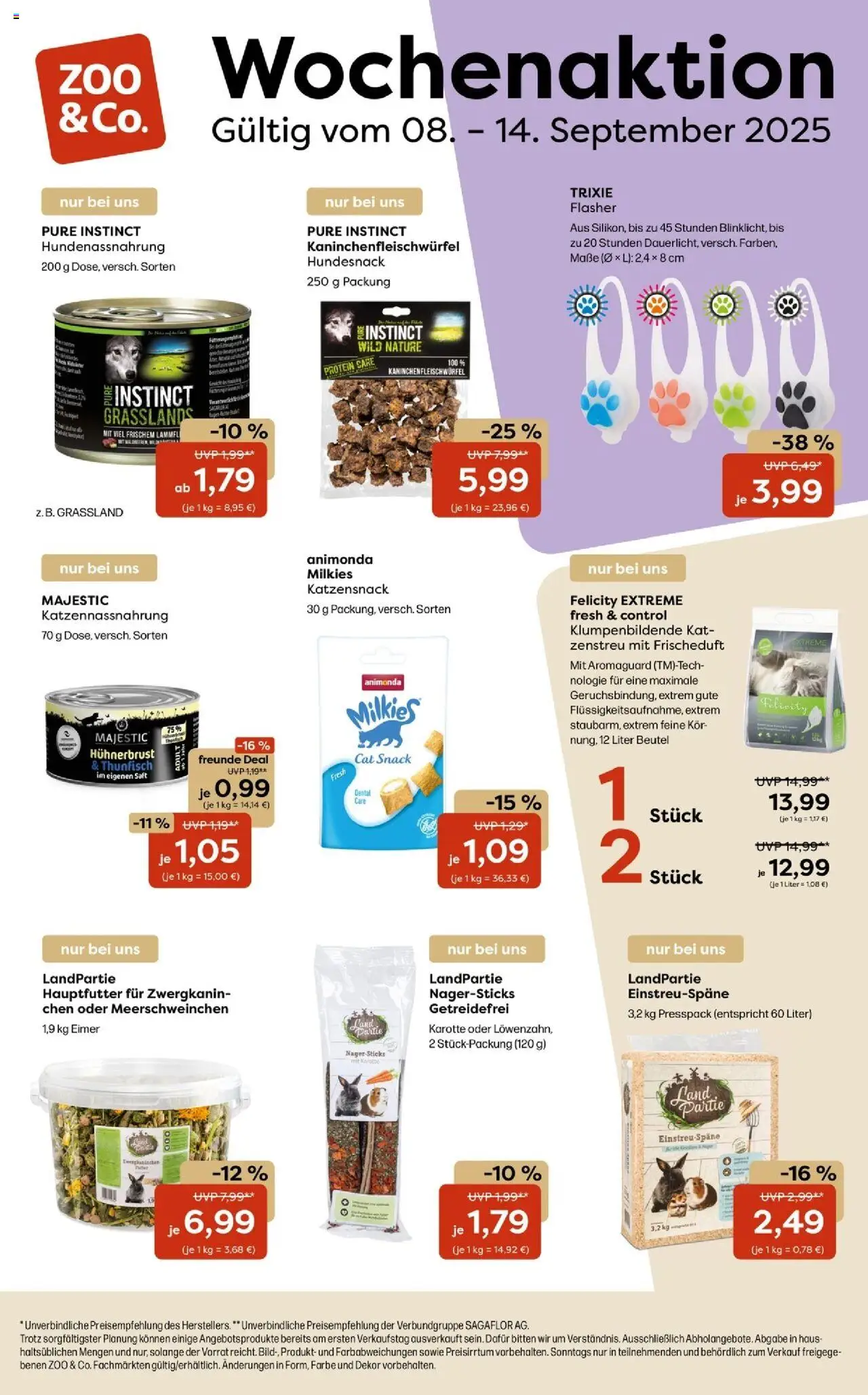 Zoo & co Prospekt – gültig ab 08.09.2025 | Seite: 1 | Produkte: Thunfisch, Kaninchen, Saft, Karotte