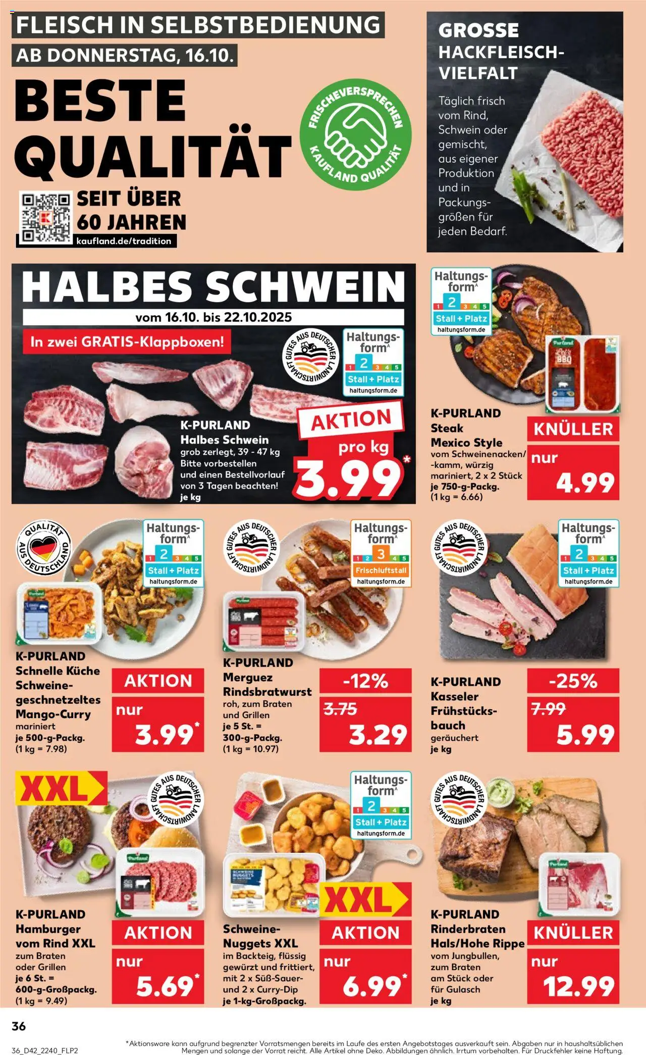Kaufland prospekt Stuttgart	 – gültig ab 19.10.2025 | Seite: 36 | Produkte: Rinderbraten, Gulasch, Fleisch, Hackfleisch