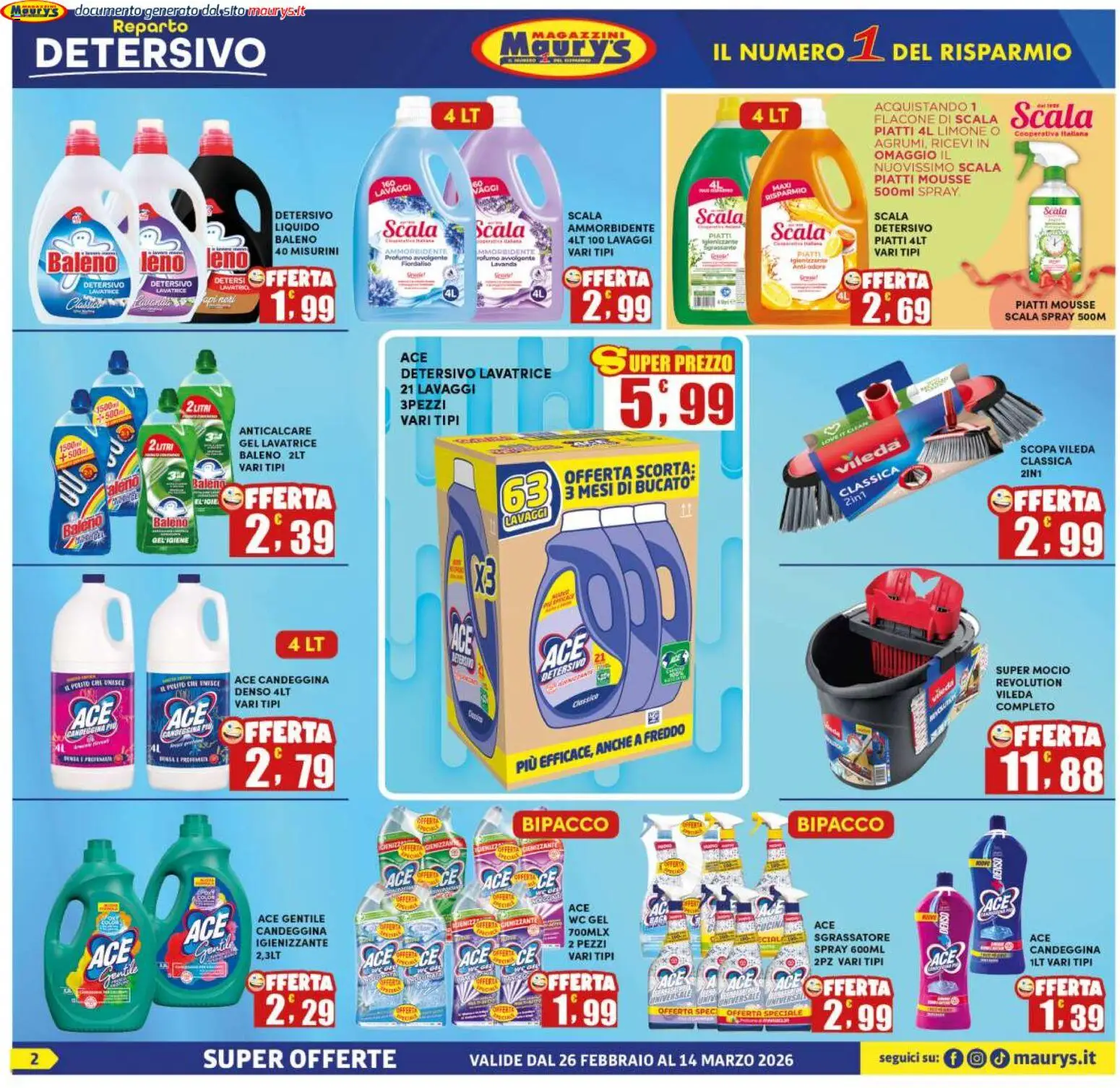 Volantino Maury's del 26.02.2026 | Pagina: 2 | Prodotti: Ammorbidente, Mocio, Lavanda, WC