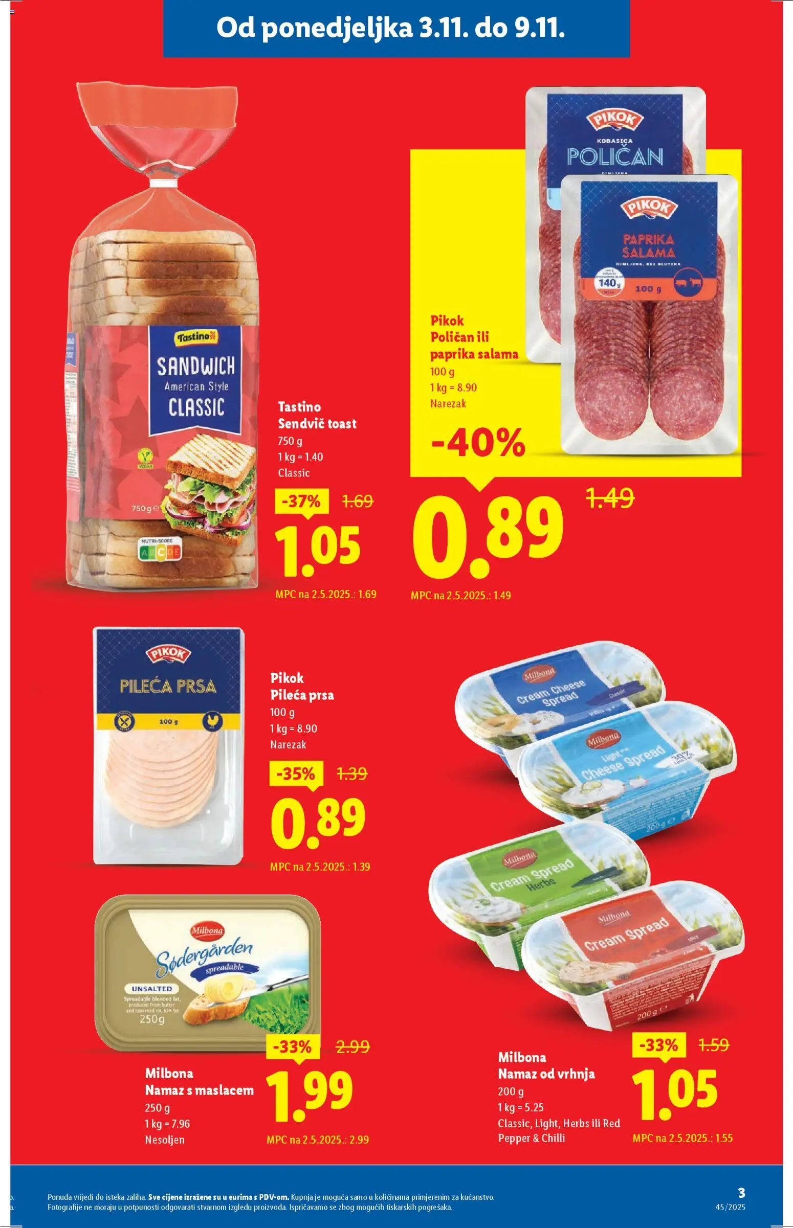 Lidl katalog | vrijedi od 03.11.2025 | Stranica: 3 | Proizvodi: Toast, Narezak, Kobasica, Namaz