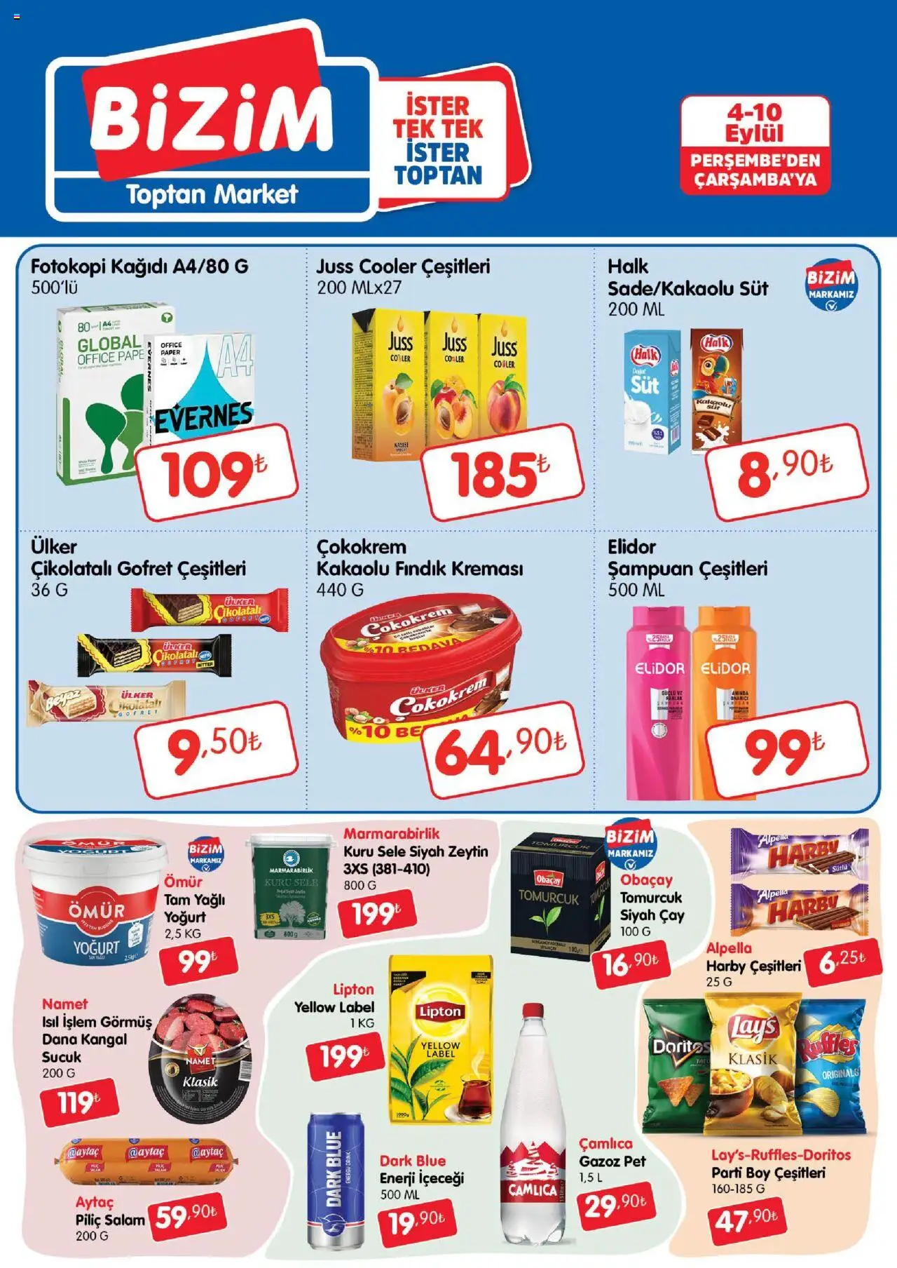 Bizim Toptan Katalog - 04.09.2025 tarihinden itibaren geçerlidir | Sayfa: 1 | Ürünler: Şampuan, Gofret, Salam, Sucuk