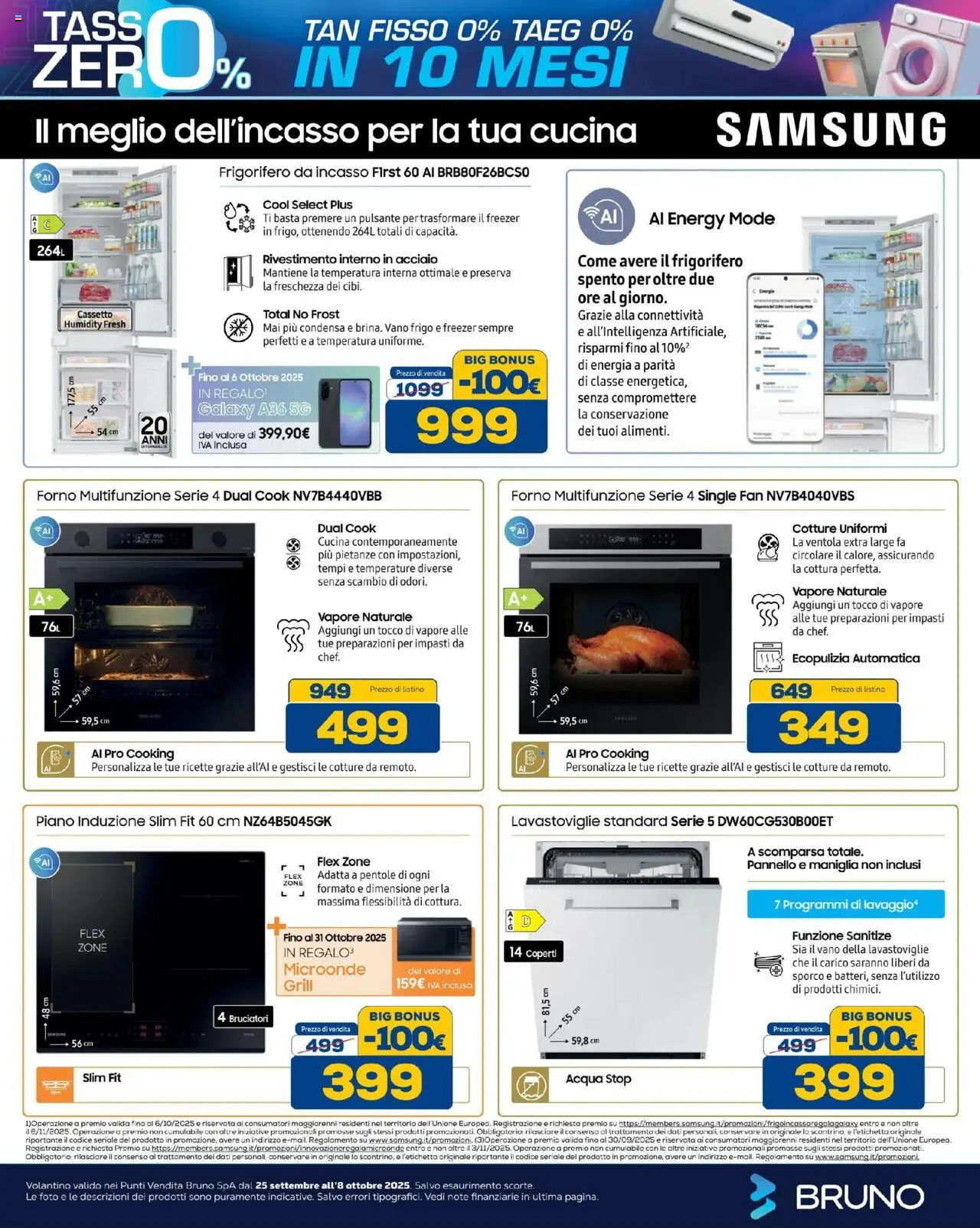 Volantino BRUNO del 25.09.2025 | Pagina: 43 | Prodotti: Freezer, Lavastoviglie, Forno, Samsung