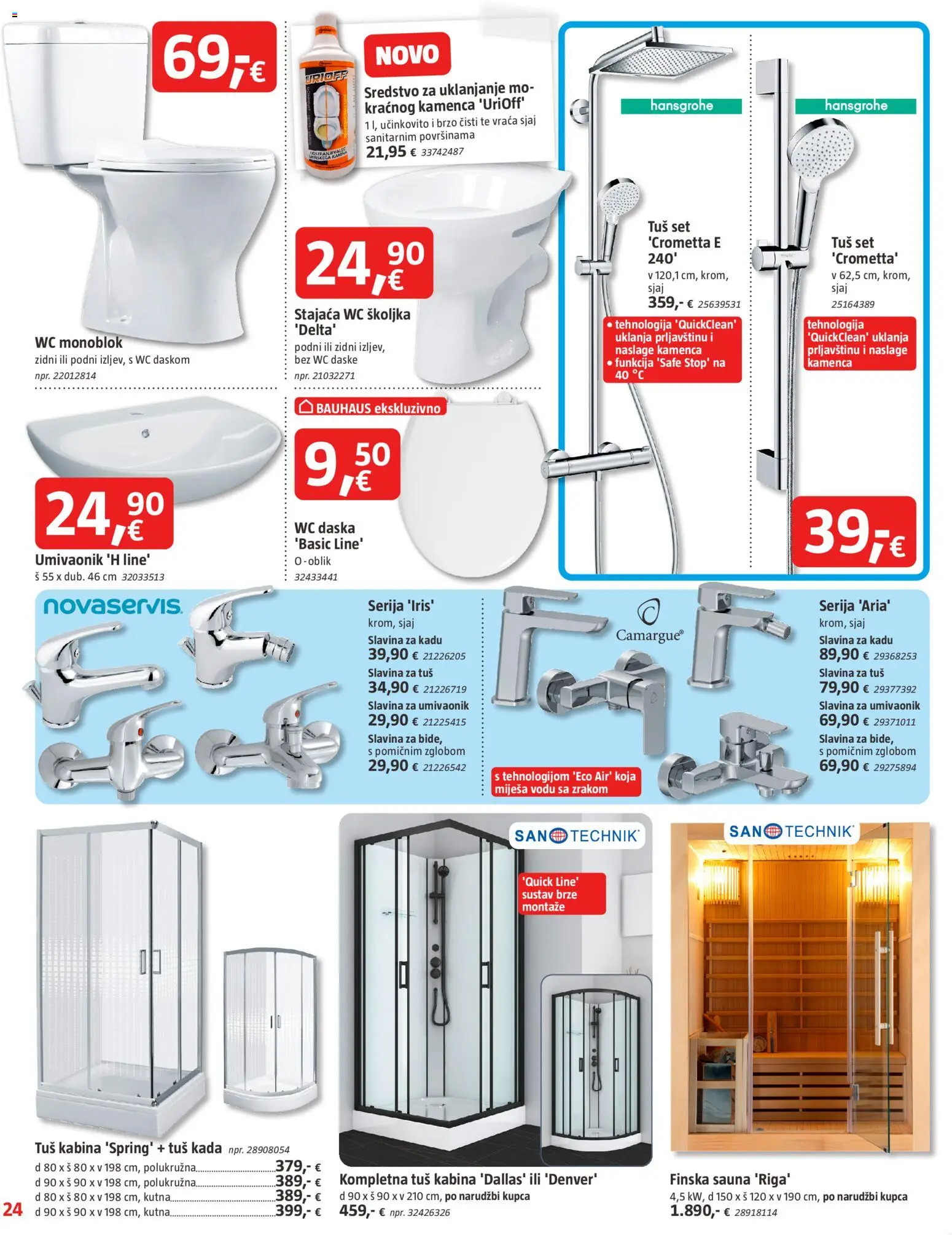 Bauhaus katalog | vrijedi od 01.01.2026 | Stranica: 24 | Proizvodi: Umivaonik, Tuš, WC daska, Tuš kabina