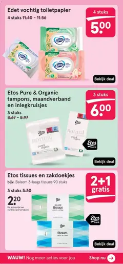 Etos tissues en zakdoekjes, Etos tissues en zakdoekjes, bijv. Balsem 3-laags tissues 90 stuks, 3 stuks - Voorbeeld van een folder van Etos, geldig van 12.01.2026 | Pagina: 28 | Producten: Kan, Tissues, Toiletpapier