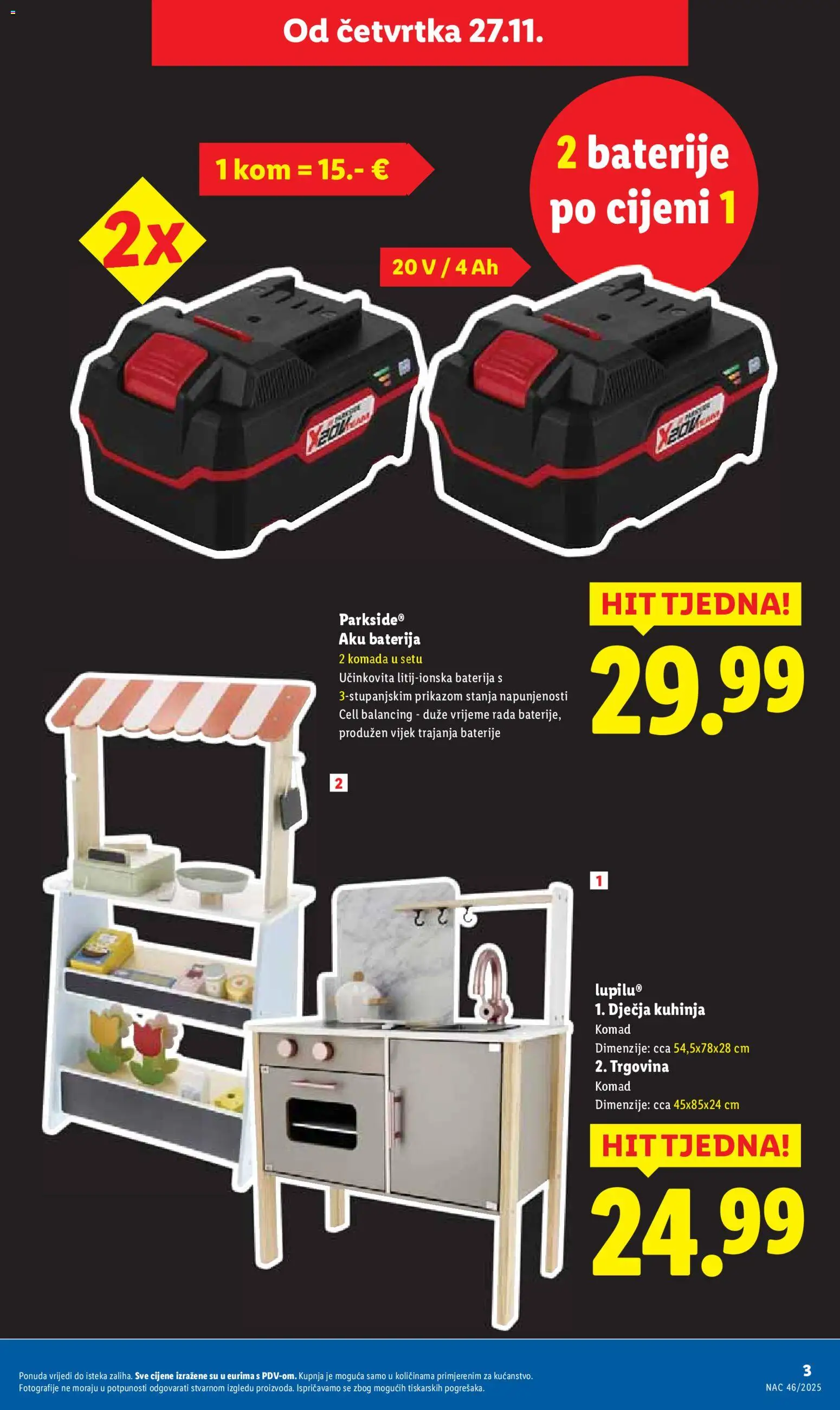Lidl katalog | vrijedi od 27.11.2025 | Stranica: 3 | Proizvodi: Baterija, Baterije, Kuhinja, Parkside