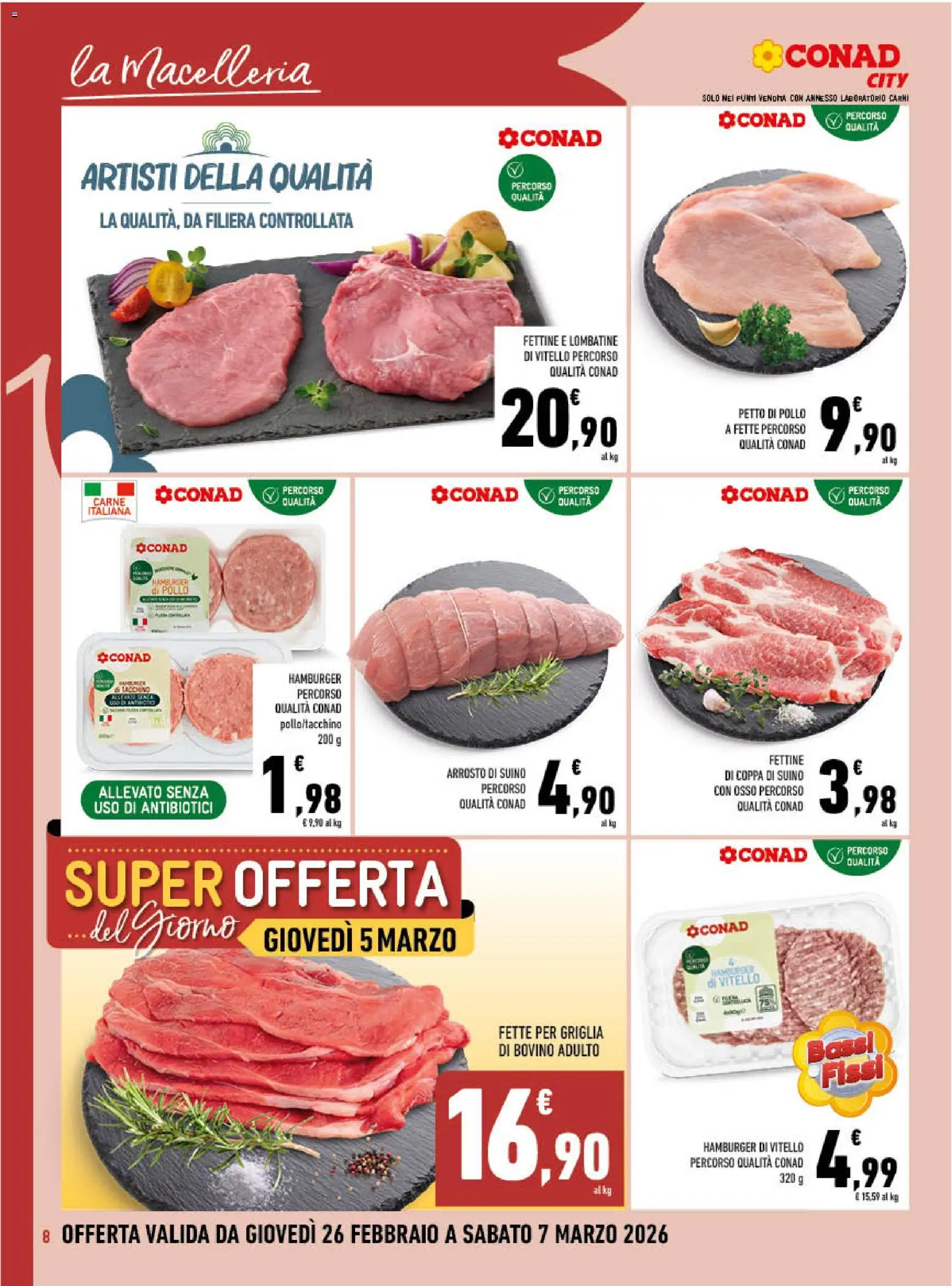 Volantino Conad del 26.02.2026 | Pagina: 8 | Prodotti: Bovino, Petto di Pollo, Griglia, Hamburger