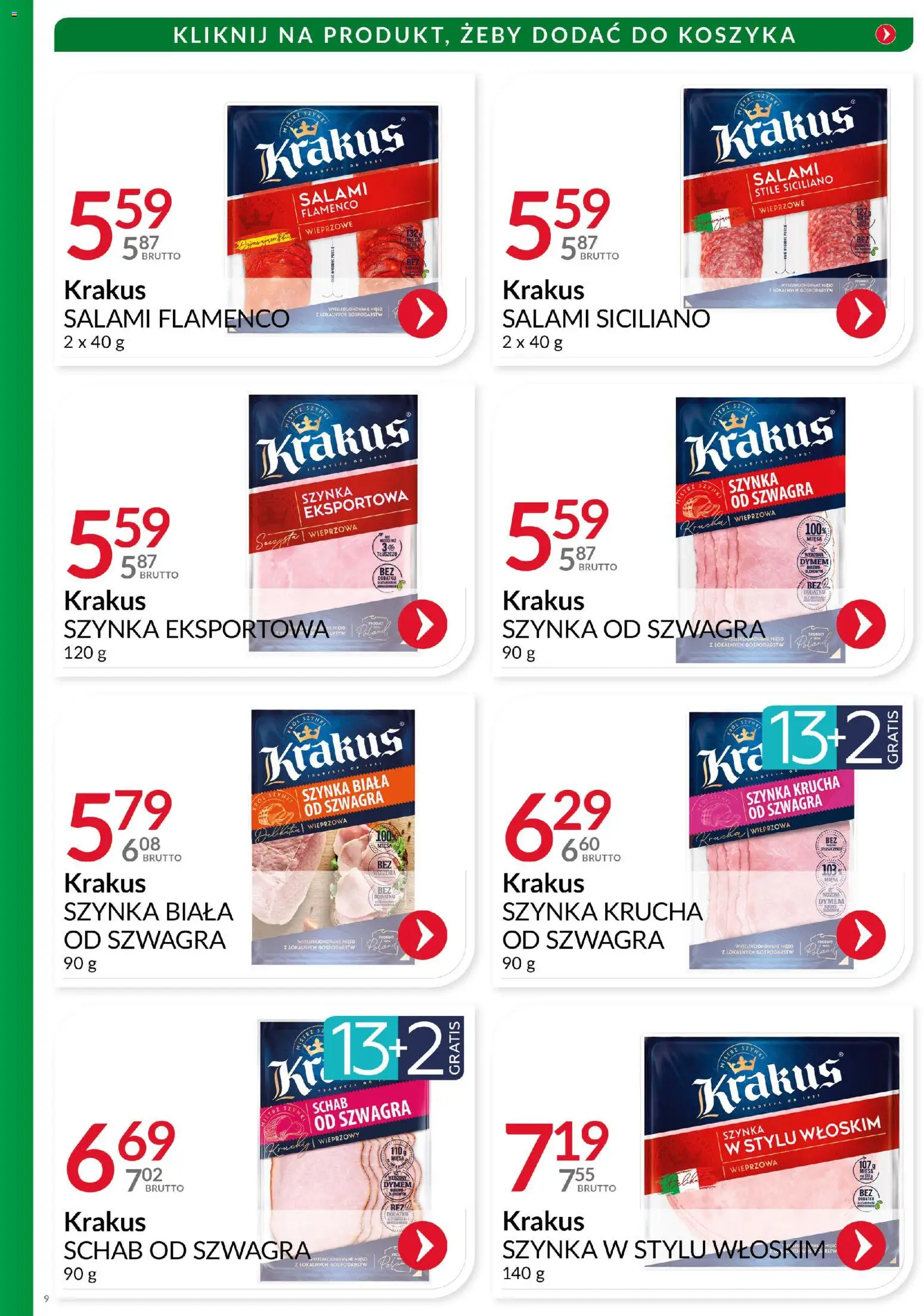 Eurocash Gazetka - Katalog Wędlin od 01.12.2025 | Strona: 9 | Produkty: Schab, Mięso, Szynka, Salami