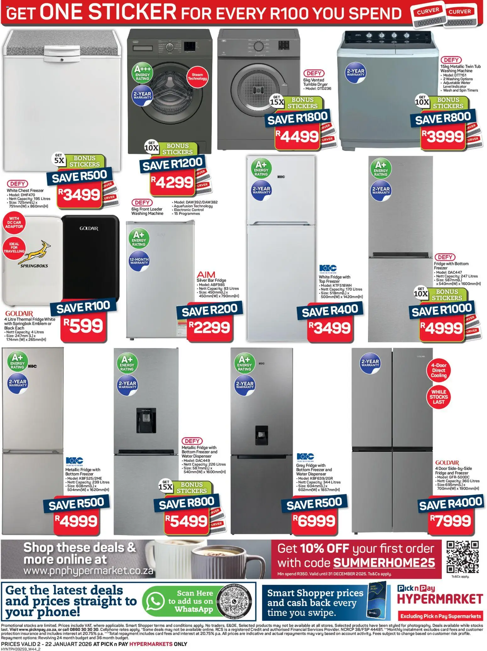 New Pick n Pay catalogue – valid from 02.01.2026 | Page: 2 | Products: Phone, Washing machine, Chest freezer, Water