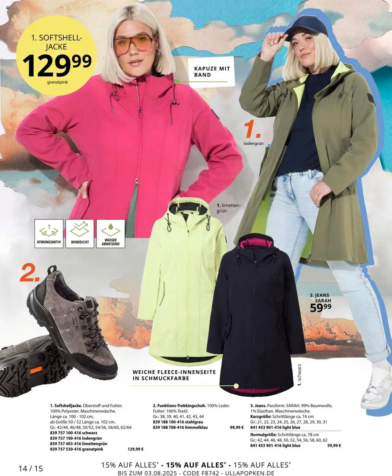 Ulla Popken Prospekt 	 - gültig ab dem 01.08.2025 | Seite: 14 | Produkte: Limetten, Wasser, Jacke, Jeans