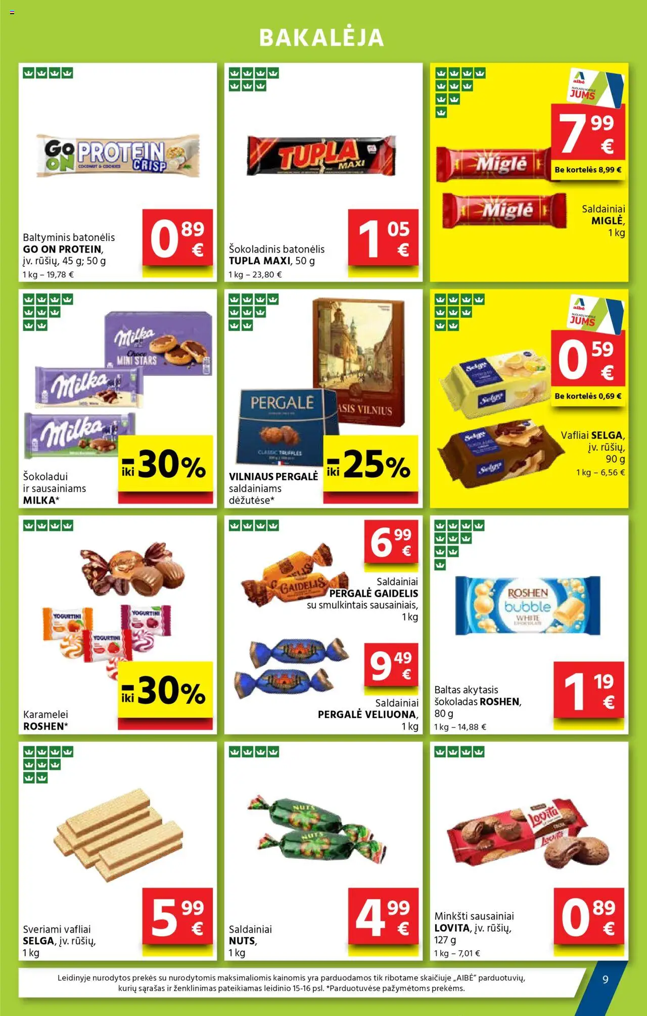 AIBE leidinys│galioja nuo 07.08.2025 | Puslapis: 9 | Prekių: Sausainiai, Šokoladas, Vafliai, Šokoladinis batonėlis