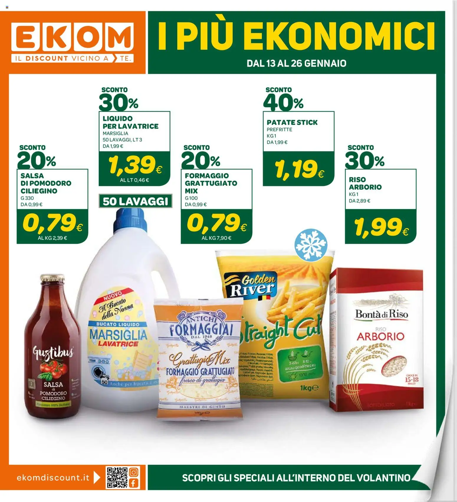 Volantino Ekom del 13.01.2026 | Pagina: 1 | Prodotti: Riso, Patate, Salsa, Formaggio