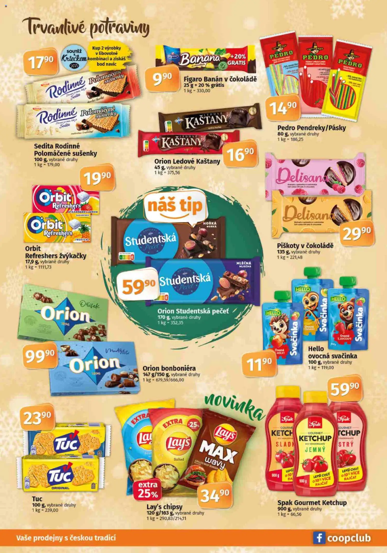 Konzum leták od 03.12.2025 | Strana: 8 | Produkty: Bonboniéra, Banán, Lay's, Orion Studentská pečeť