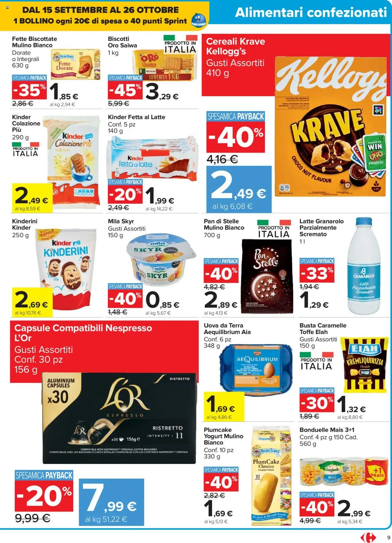 Volantino Carrefour del 15.09.2025 | Pagina: 9 | Prodotti: Yogurt, Plumcake, Fette biscottate, Terra