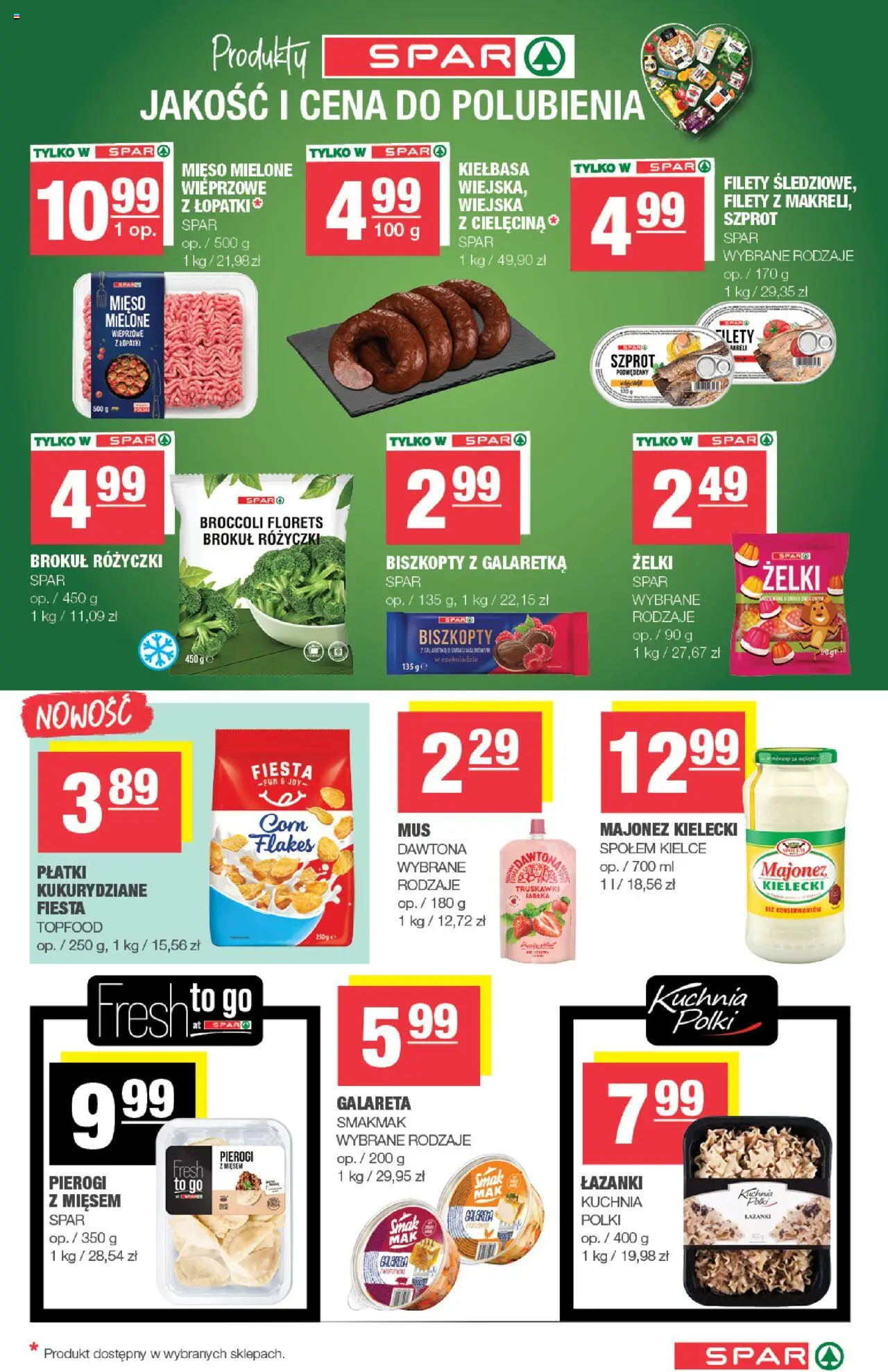 Spar Gazetka od 22.10.2025 | Strona: 5 | Produkty: Kiełbasa, Brokuł, Pierogi, Płatki