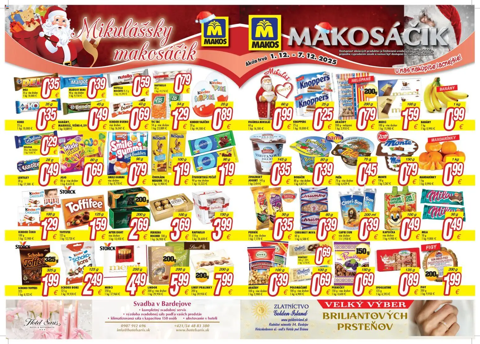 Nové Makos akcie – leták je platný od 01.12.2025 | Strana: 1 | Produkty: Jogurt, Kinder, Čokoláda, Nesquik