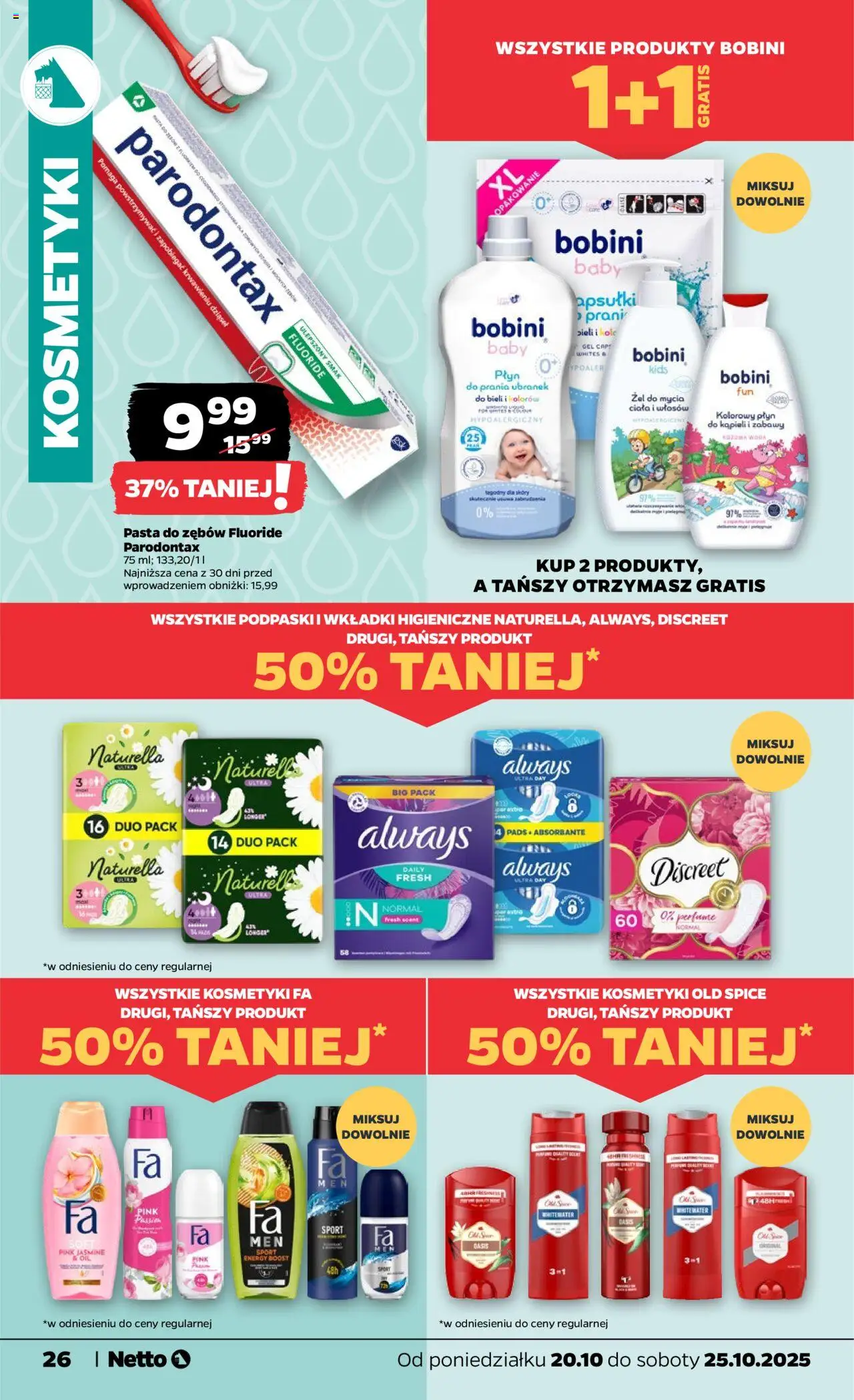 Netto gazetka - Spożywcza od 20.10.2025 | Strona: 26 | Produkty: Kosmetyki, Pasta do zębów, Old spice, Woda