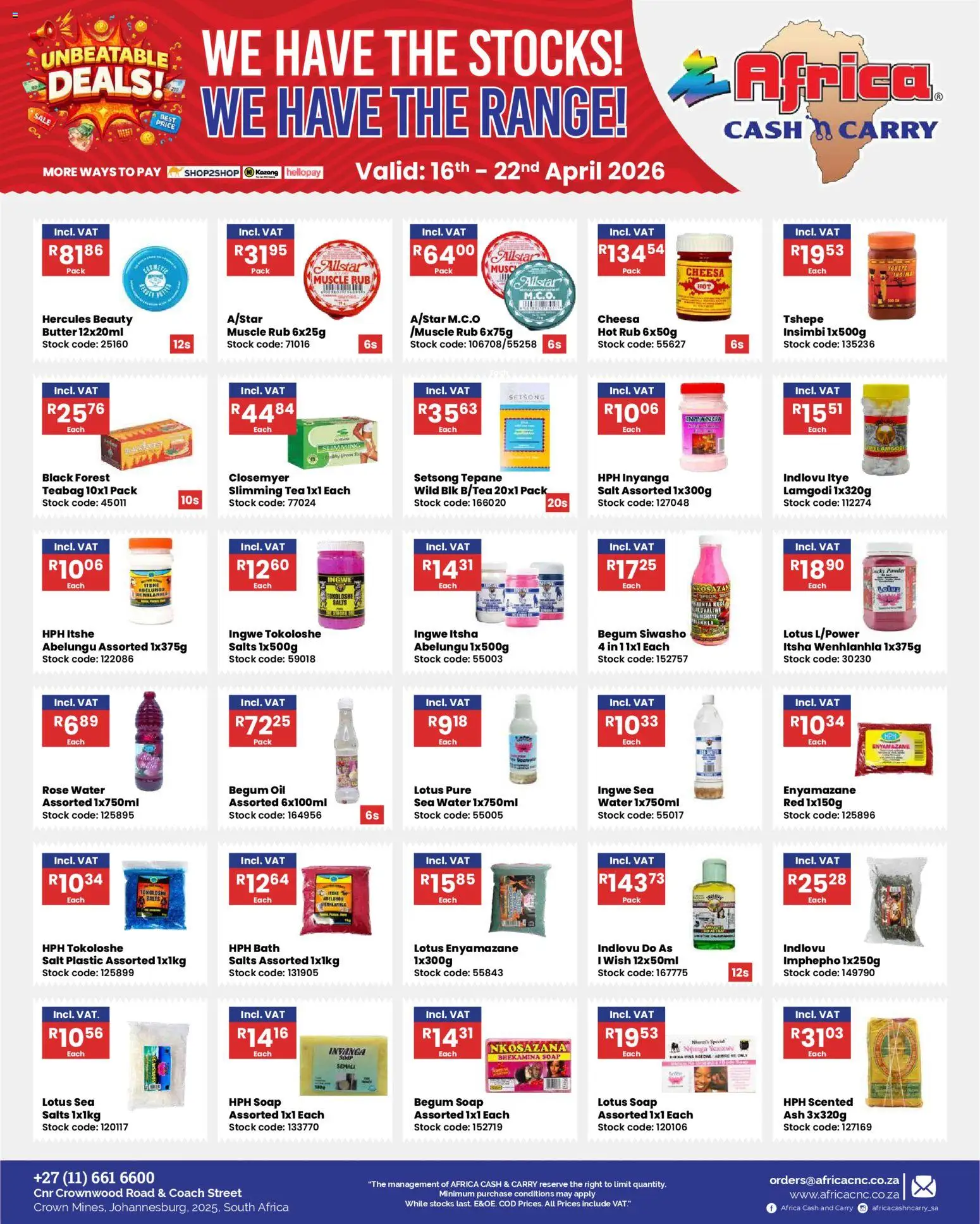 New Africa Cash & Carry catalogue – valid from 16.04.2026 | Page: 14 | Products: Butter, Oil, Tea, Water
