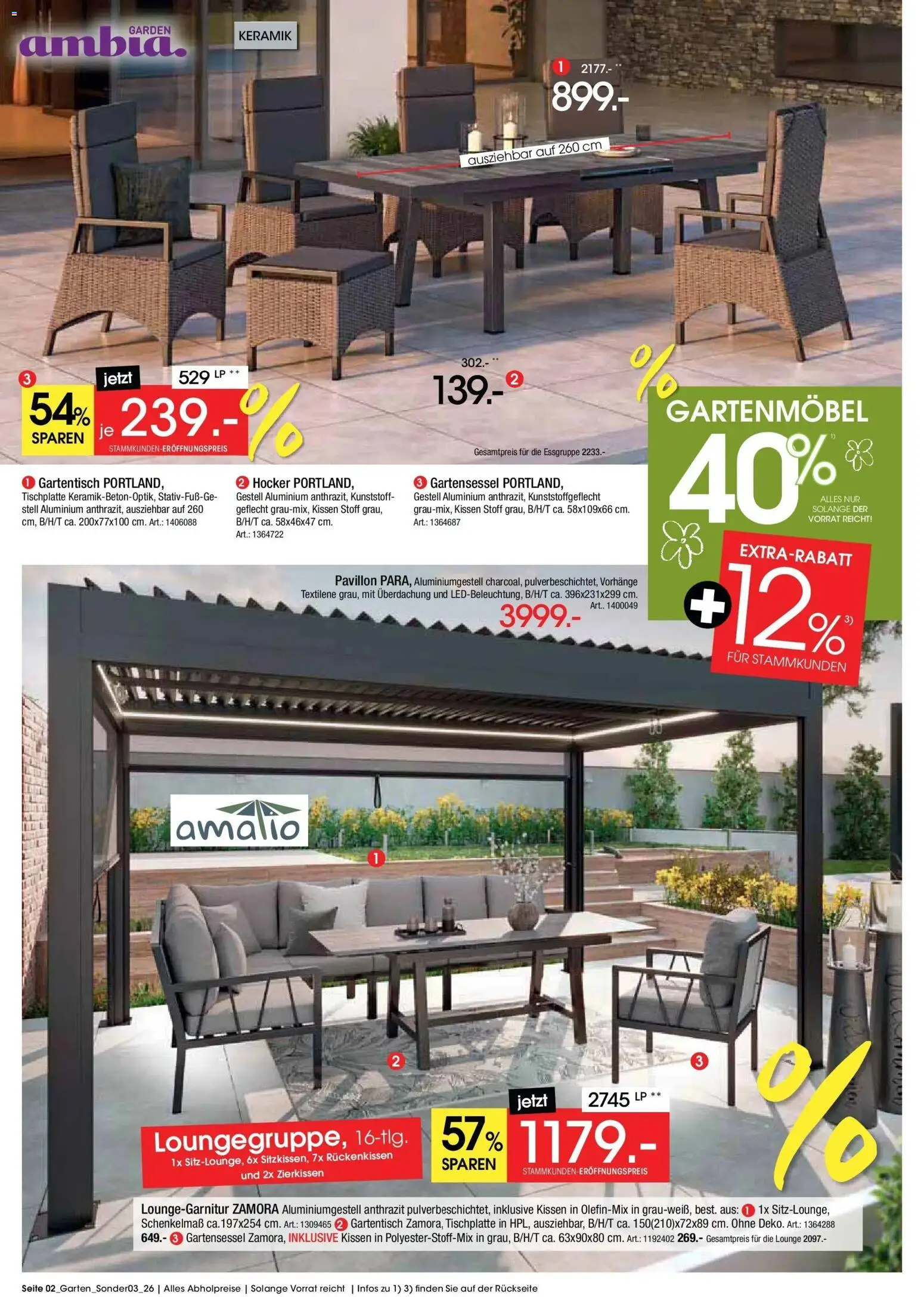 Zurbrüggen Eröffnungs-Preise – gültig ab 27.04.2026 | Seite: 2 | Produkte: Hocker, Kissen, Essgruppe, Gartenmöbel
