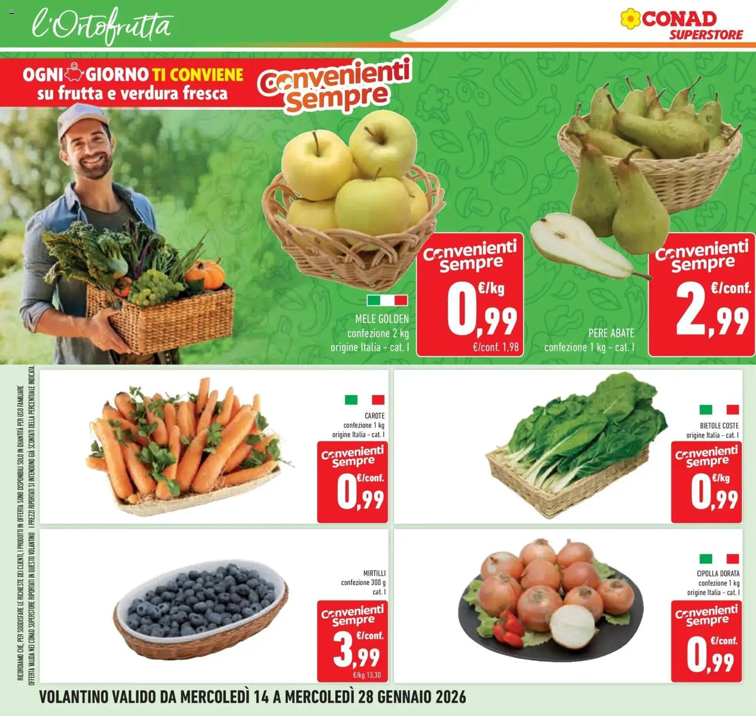 Volantino Conad del 14.01.2026 | Pagina: 10 | Prodotti: Mele, Frutta, Carote, Mirtilli