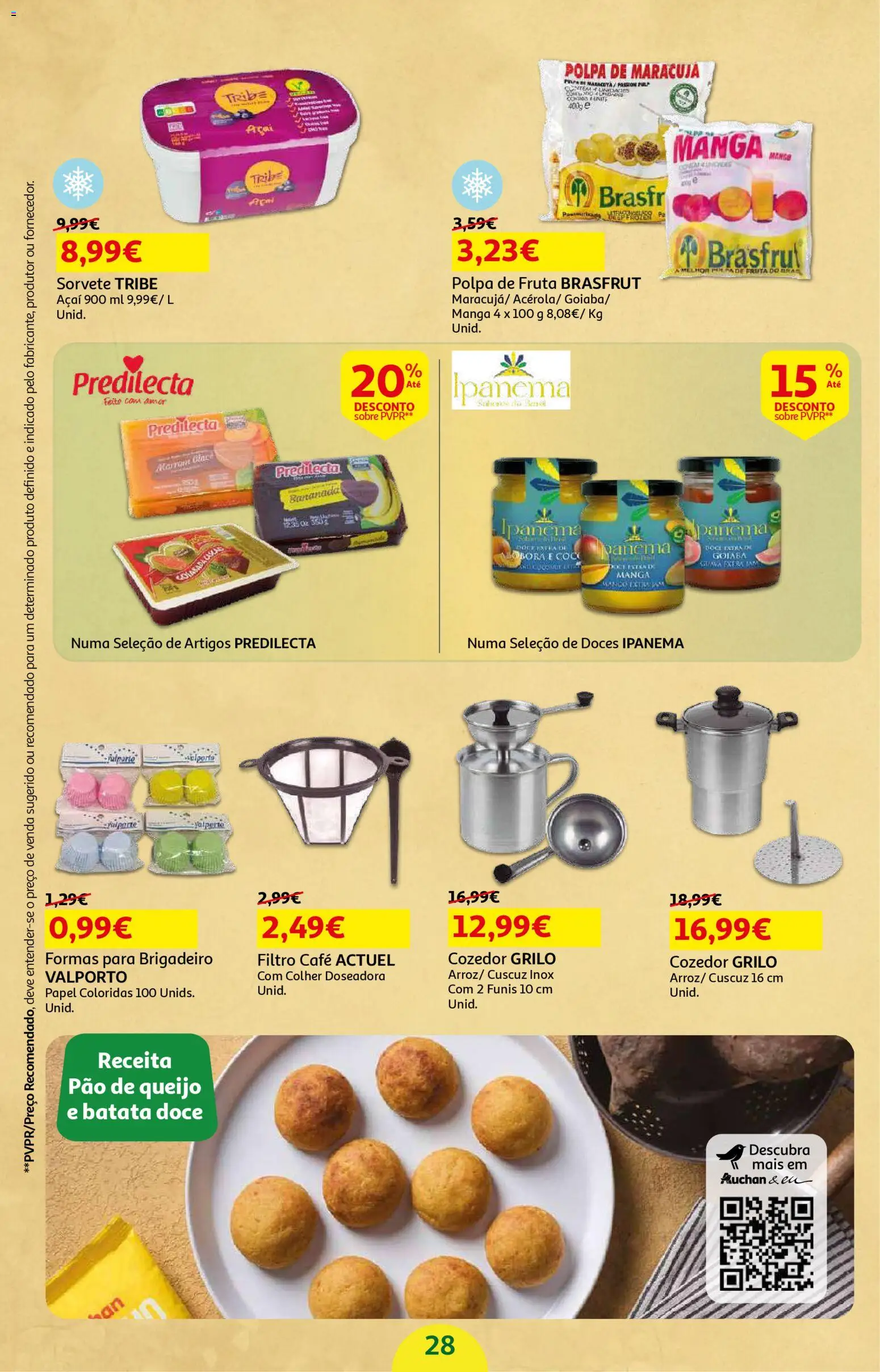 Auchan - Beleza Interiores Spring │ válido de 21.04.2026 | Página: 28 | Produtos: Pão de queijo, Queijo, Café, Doces