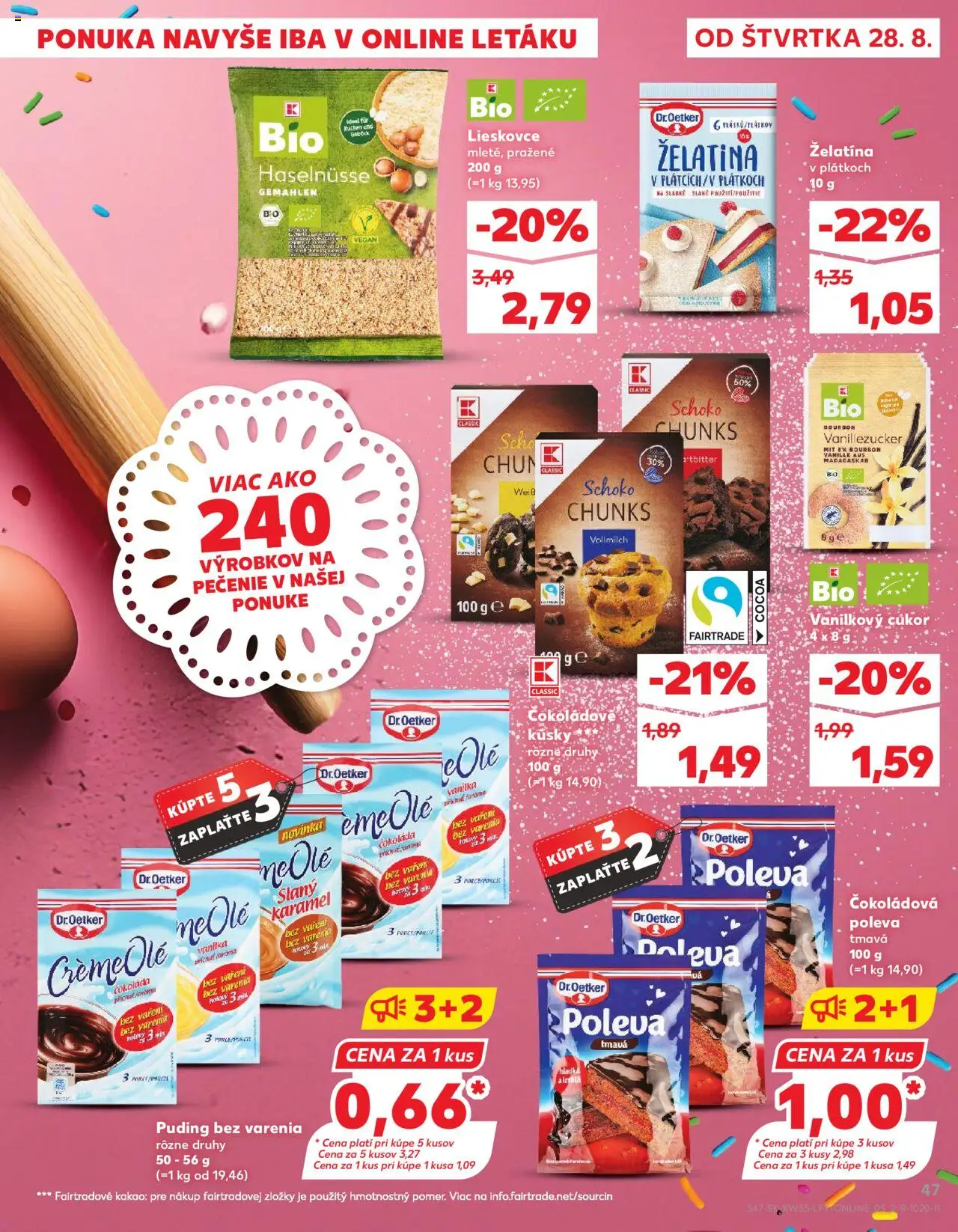 Kaufland SK akciós ujság - amely érvényes a következő dátumtól: 28.08.2025 | Oldal: 47 | Termékek: Puding, Bourbon, Vegán, Cukor