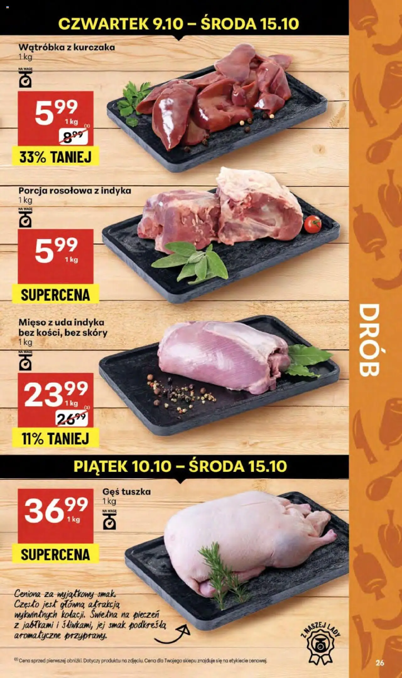 Delikatesy Centrum Gazetka od 09.10.2025 | Strona: 26 | Produkty: Mięso, Gęś, Wątróbka, Porcja rosołowa z indyka