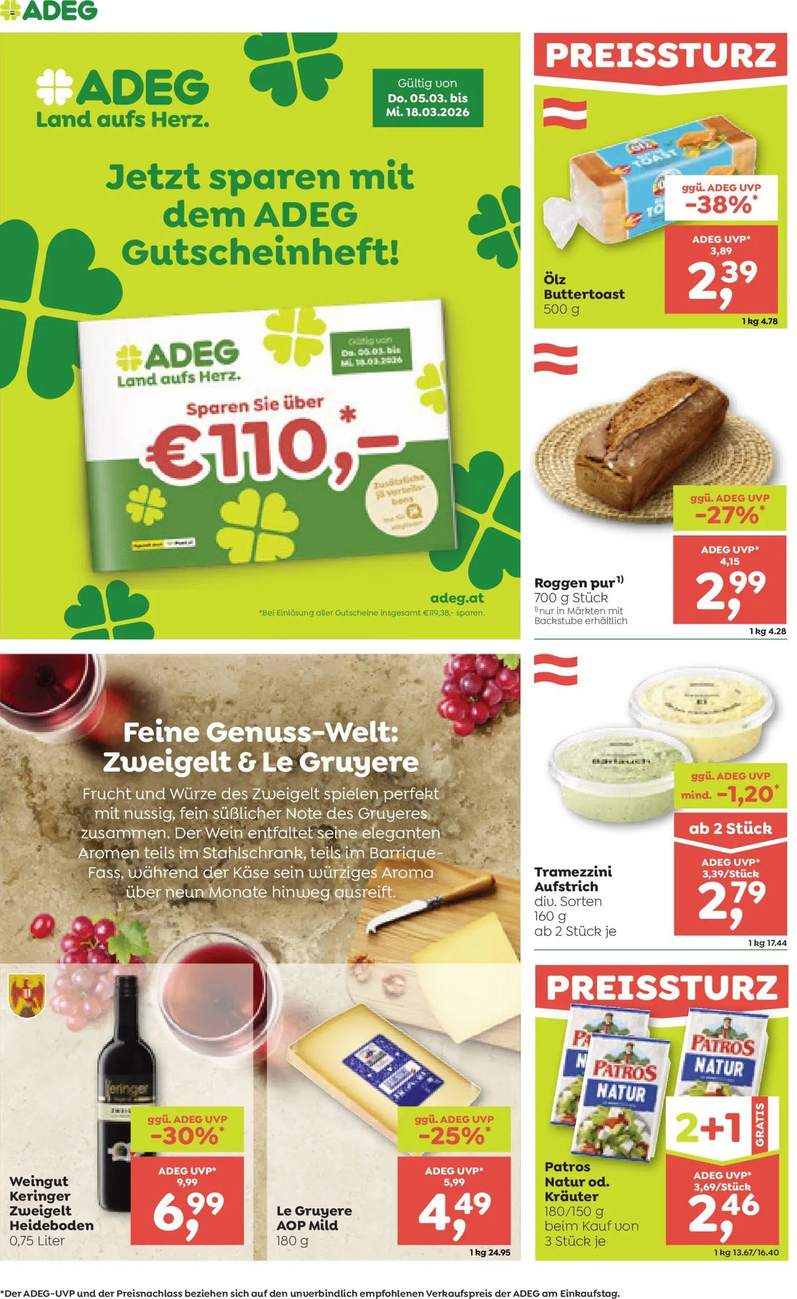 ADEG Flugblatt gültig ab 05.03.2026 | Seite: 2 | Produkte: Käse, Wein
