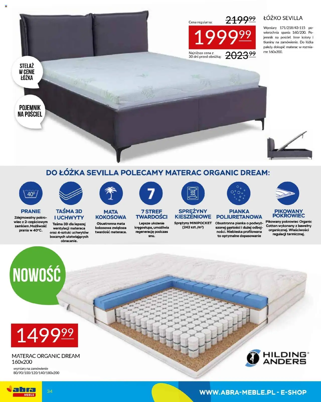 Abra meble Gazetka od 28.07.2025 | Strona: 34 | Produkty: Pościel, Łóżko, Materac