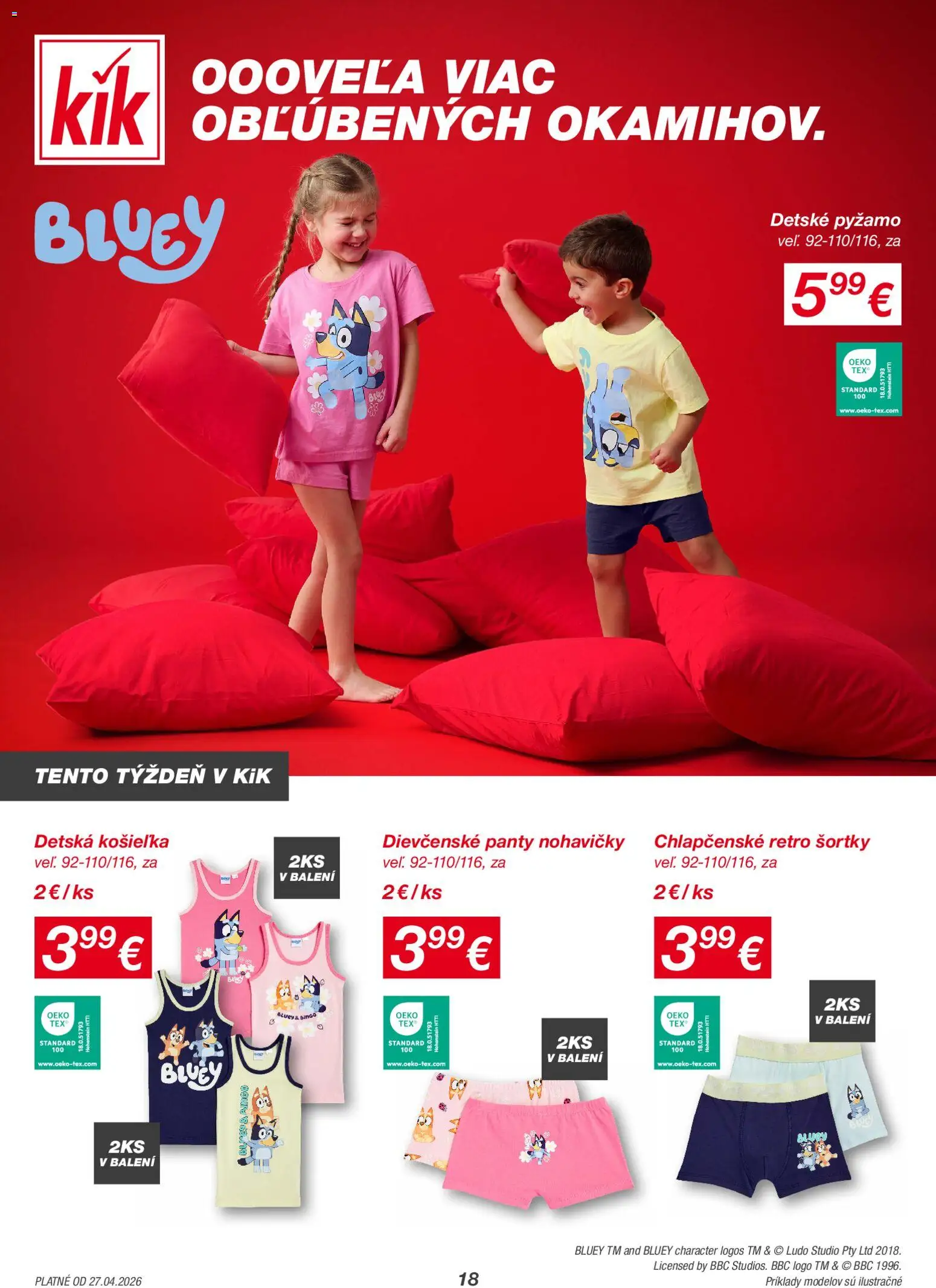 Nové Kik akcie – leták je platný od 27.04.2026 | Strana: 18 | Produkty: Nohavičky, Pyžamo