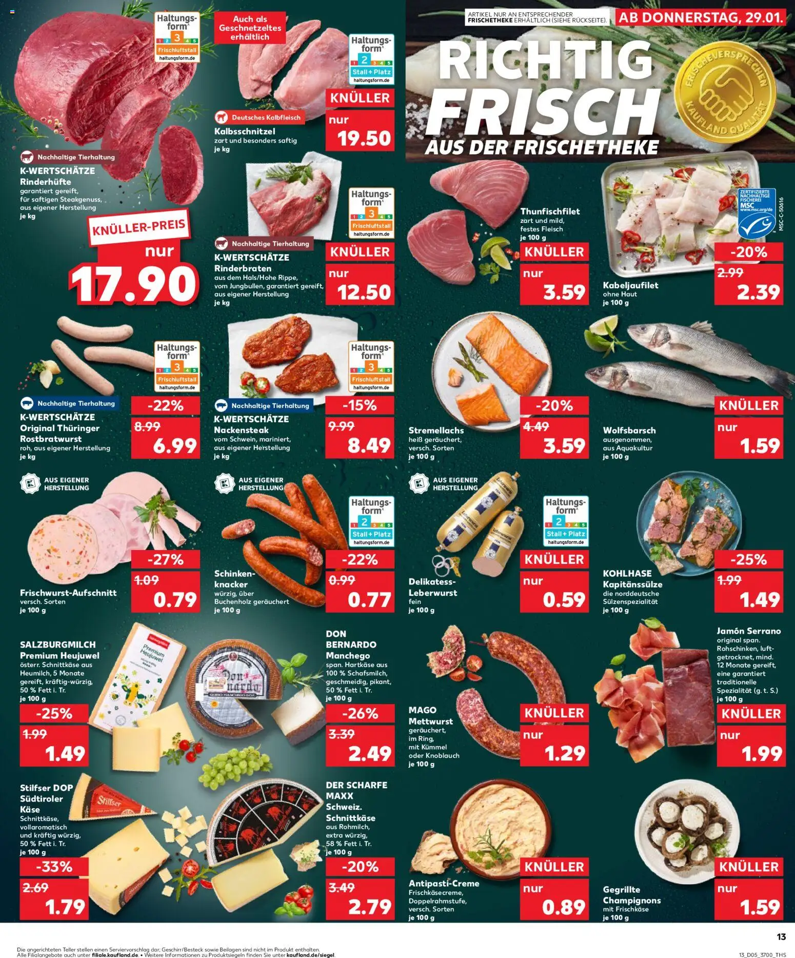 Kaufland prospekt Rostock	 – gültig ab 29.01.2026 | Seite: 13 | Produkte: Rinderbraten, Champignons, Knoblauch, Steak