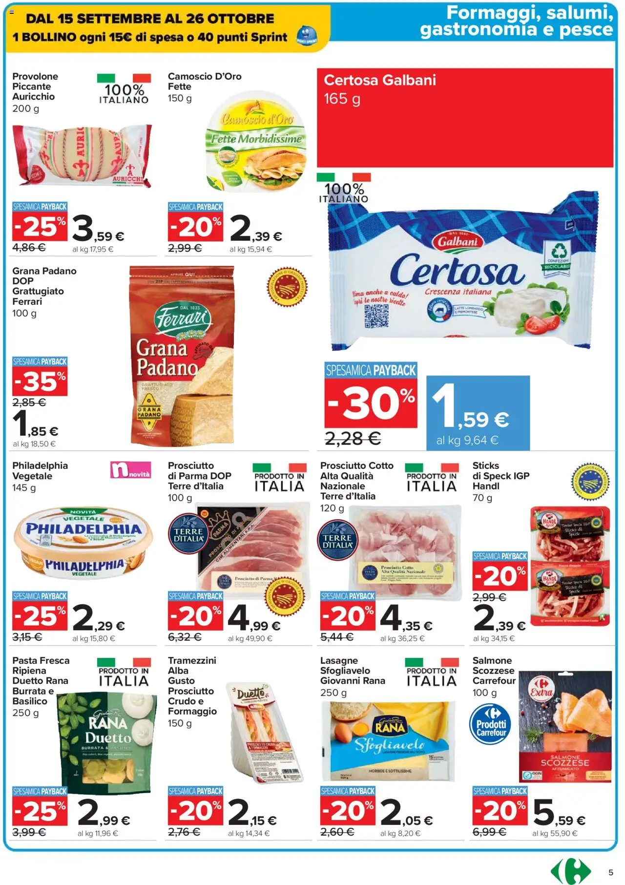 Volantino Carrefour del 02.10.2025 | Pagina: 5 | Prodotti: Prosciutto Cotto, Pesce, Basilico, Burrata